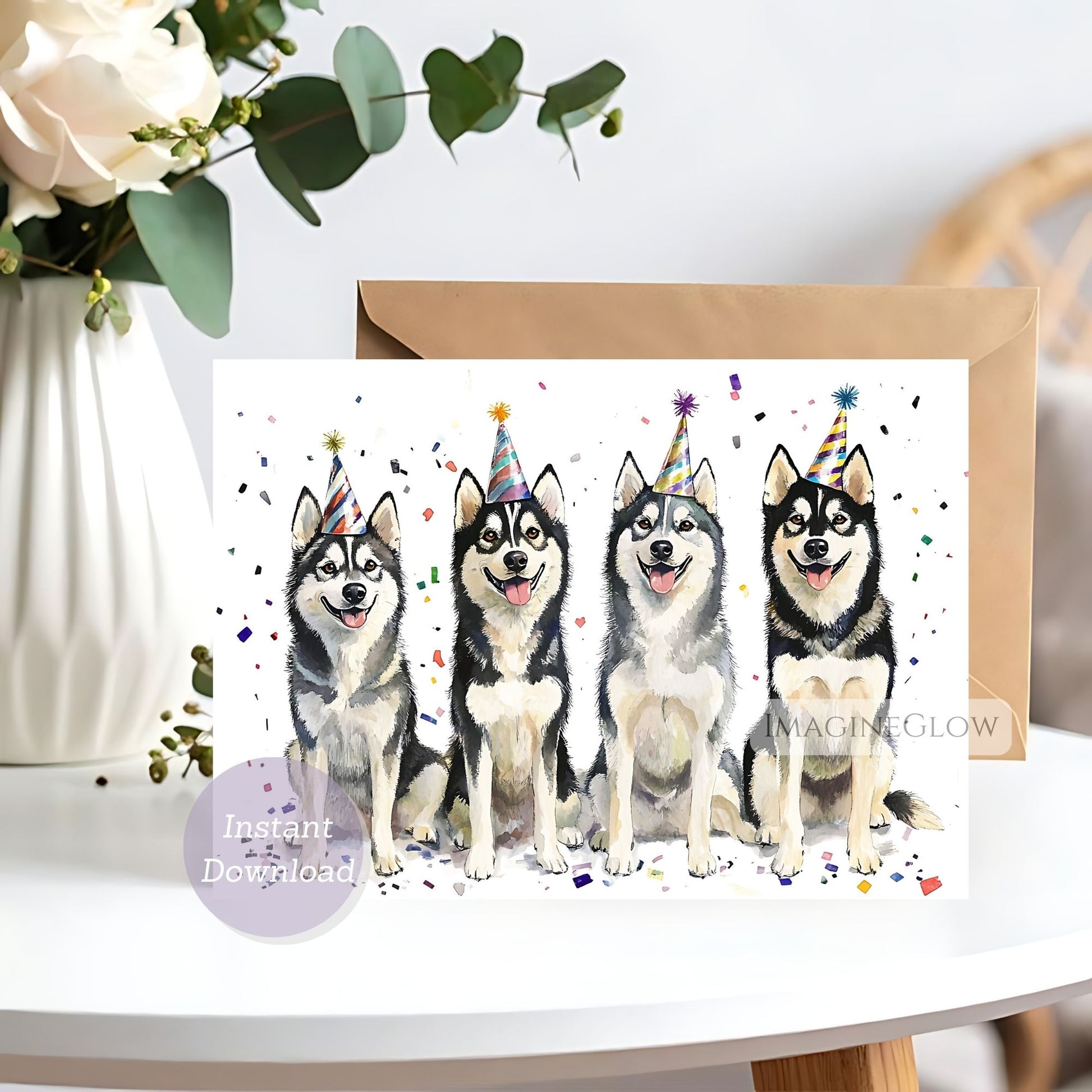 Siberian Husky birthday card
printable Husky dog card
cute Siberian Husky greeting