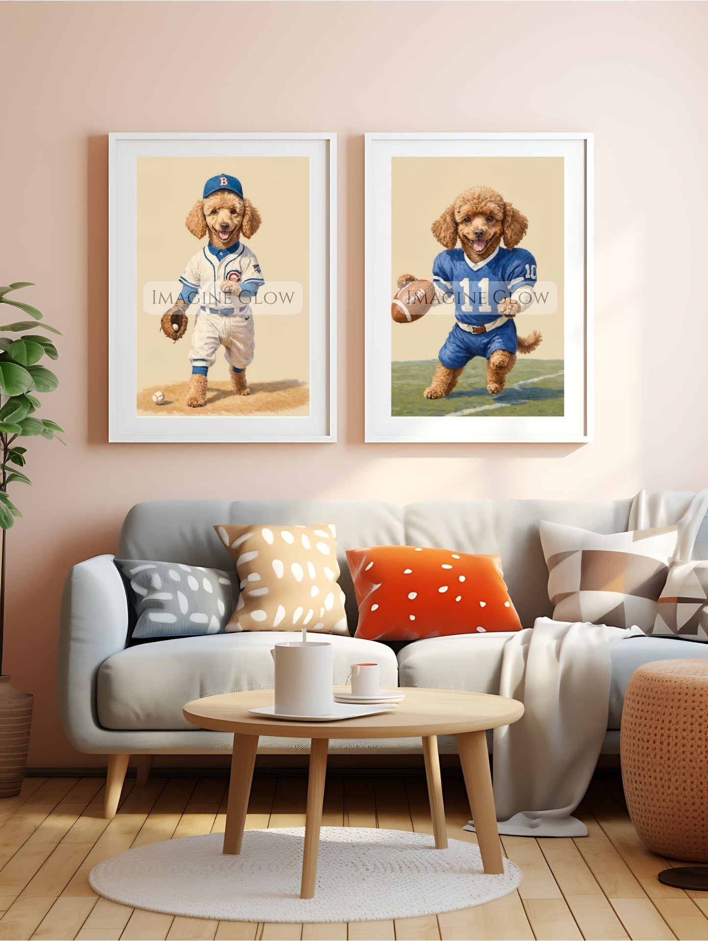 Football baseball golf Poodle dog retro artwork