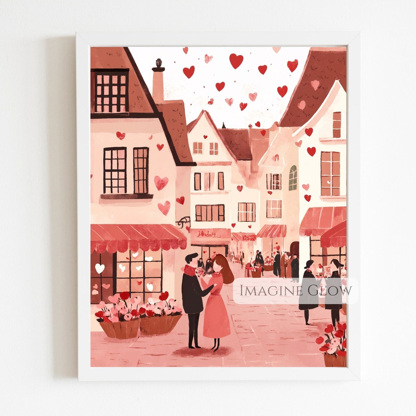Valentine’s Day hand-drawn town wall decor