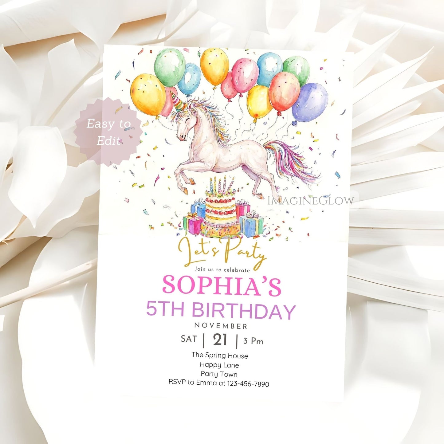 Editable white horse birthday party invite
Printable white horse equestrian birthday invitation