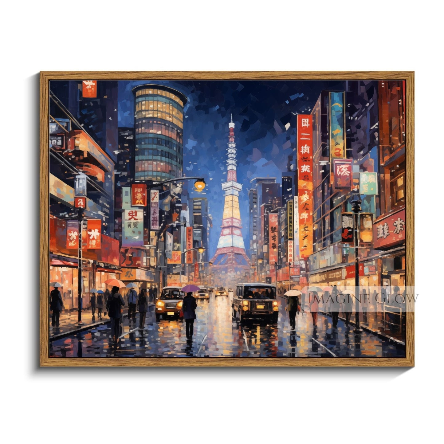 Neon-lit Japan wall art featuring modern architecture.