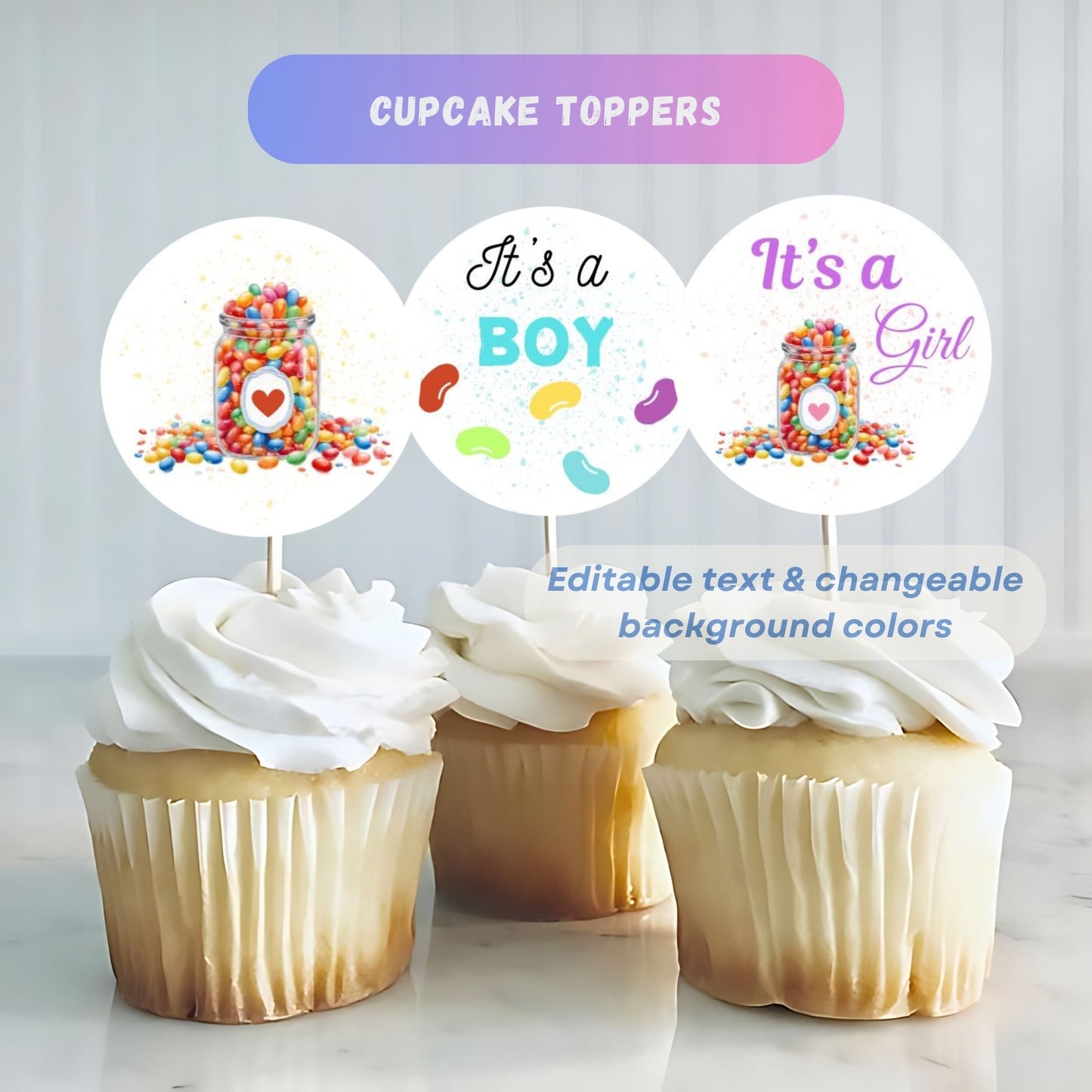 Gender-neutral jellybean baby shower party invite set.