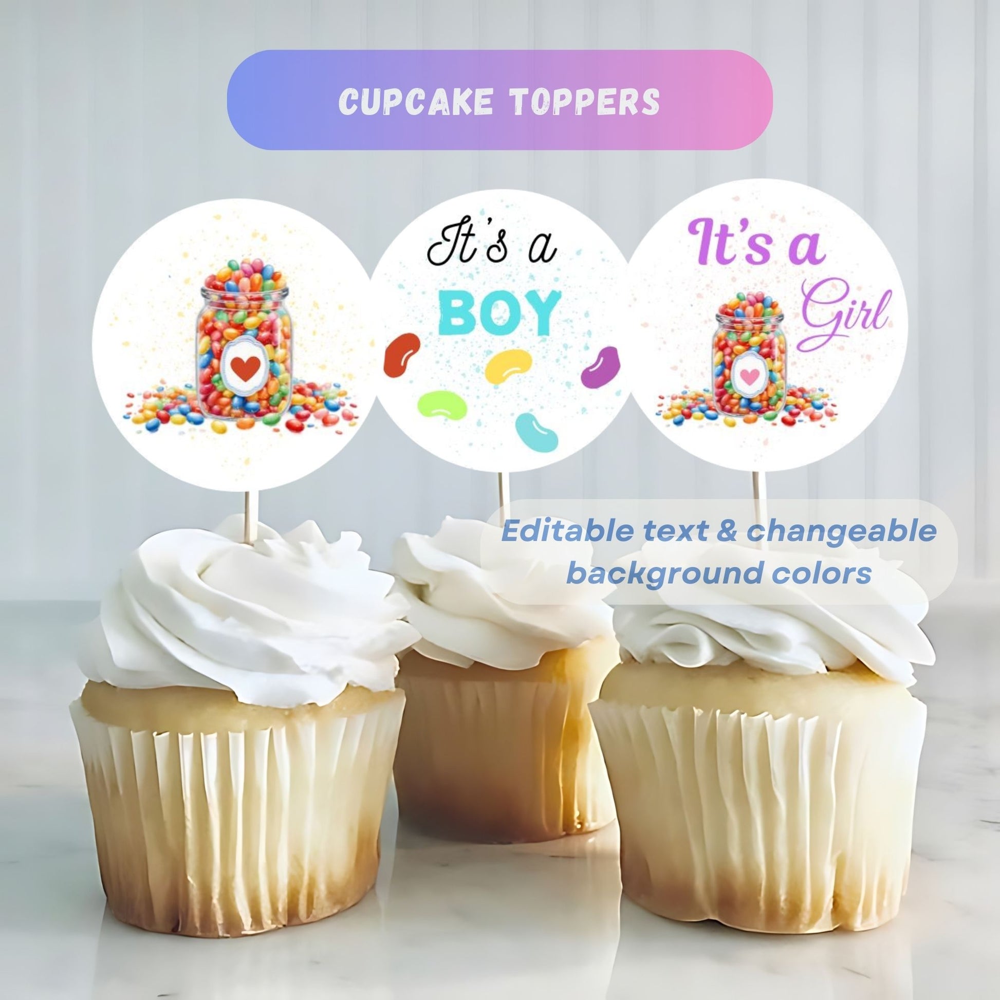 Gender-neutral jellybean baby shower party invite set.