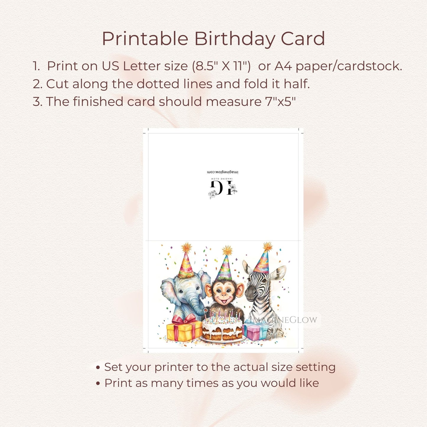 Birthday card featuring monkey zebra and elephant illustration
Animal lover jungle safari birthday greeting card