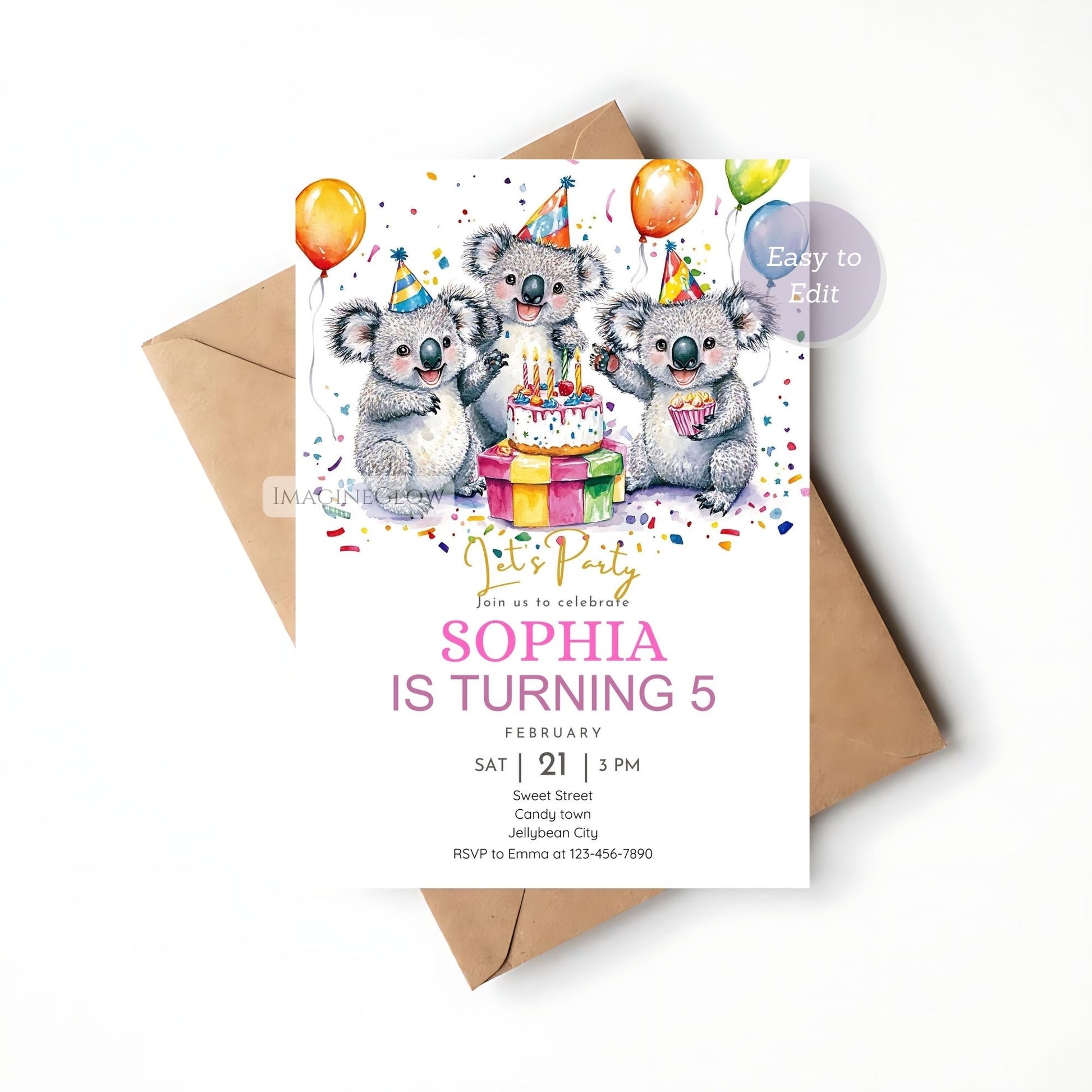 Adorable Koala Party Invite - Editable & Printable