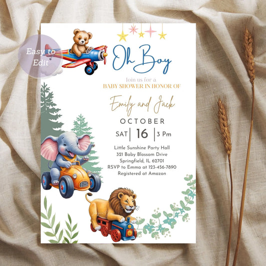 Wild jungle safari birthday invitation for kids party editable.