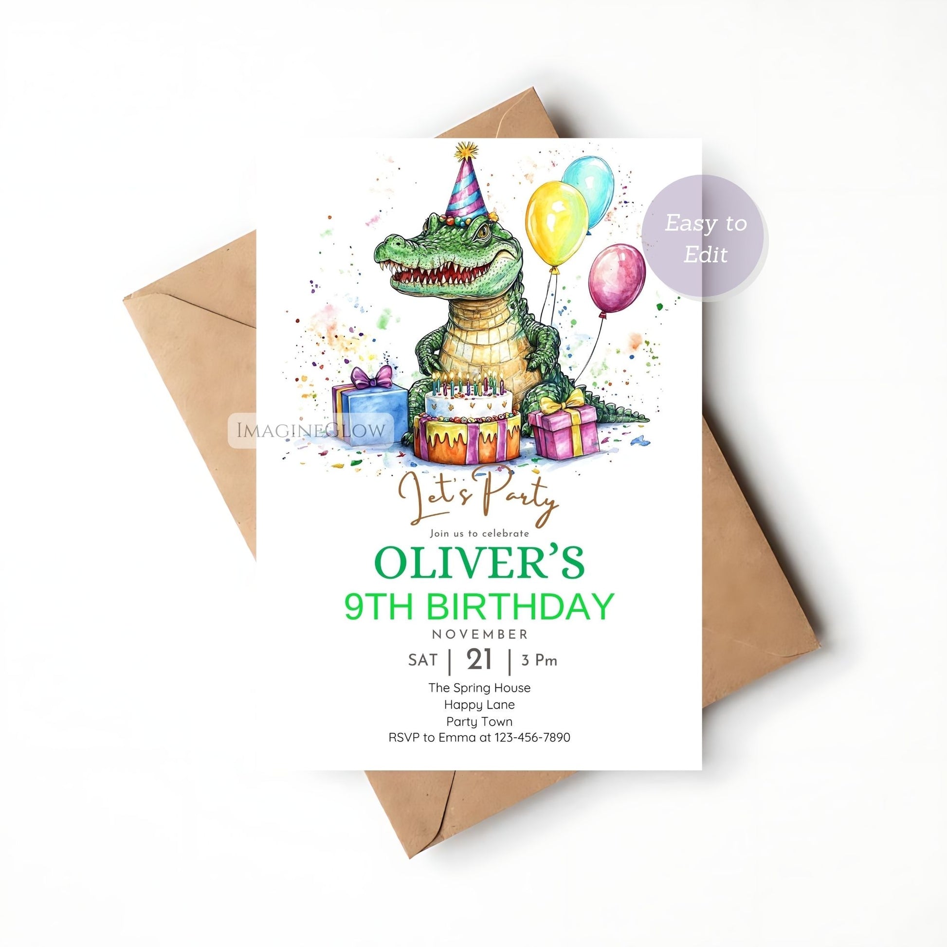 Crocodile Birthday Party Invite - Kids Birthday
Fun Crocodile Theme Birthday Invitation