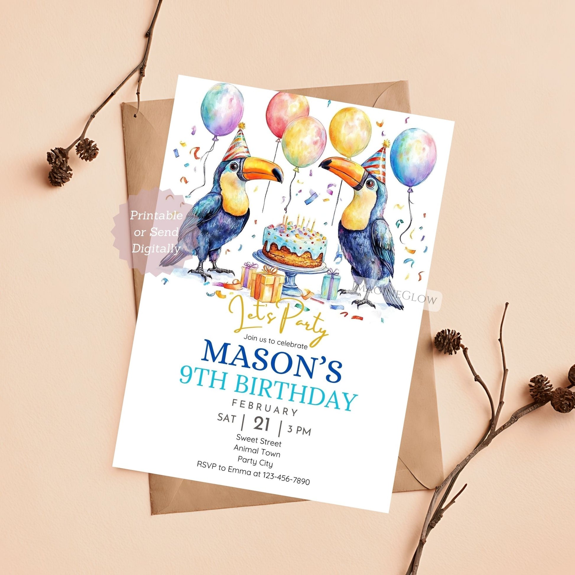 Jungle-themed birthday party invitation for kids