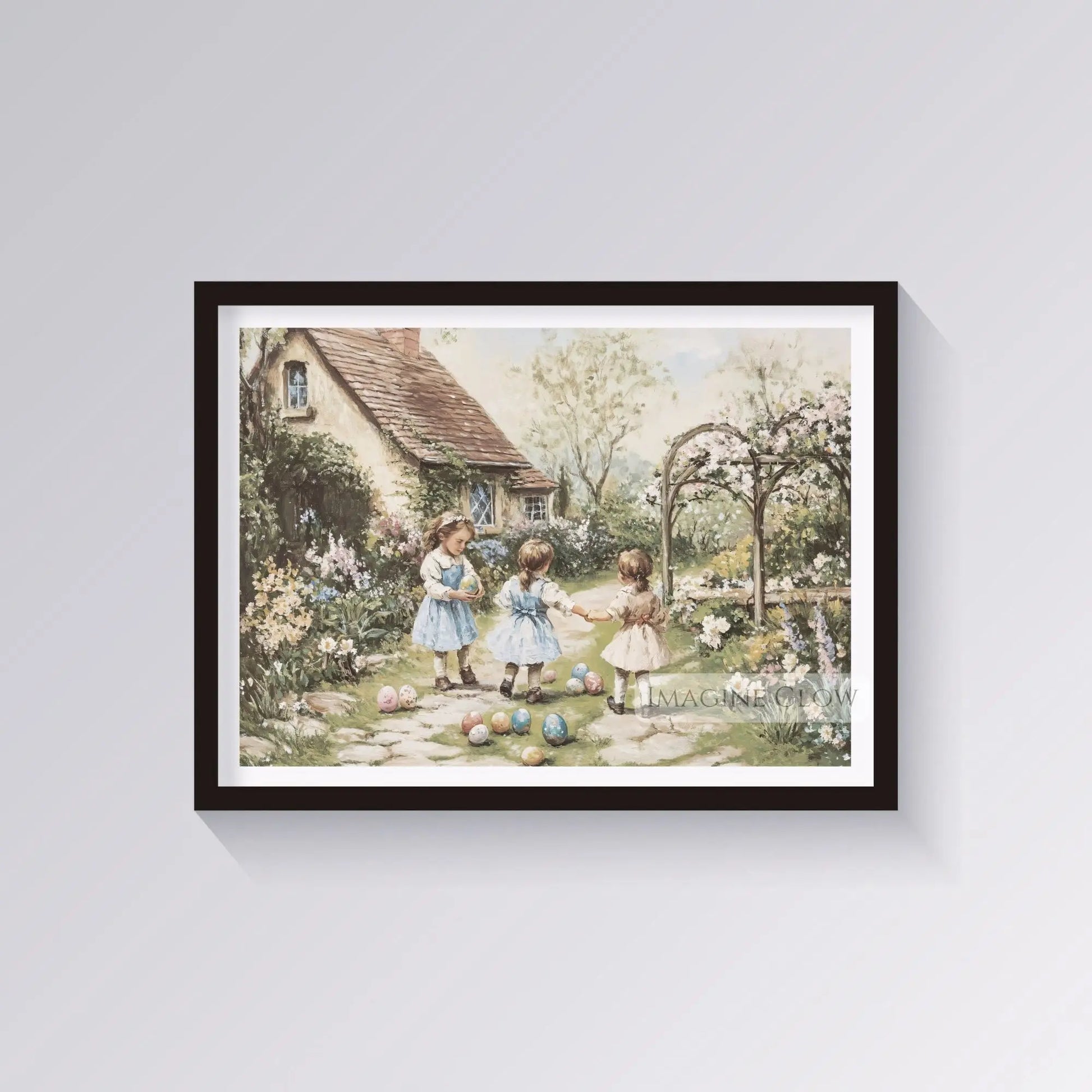 Traditional Easter scene in an ivy-covered English garden.