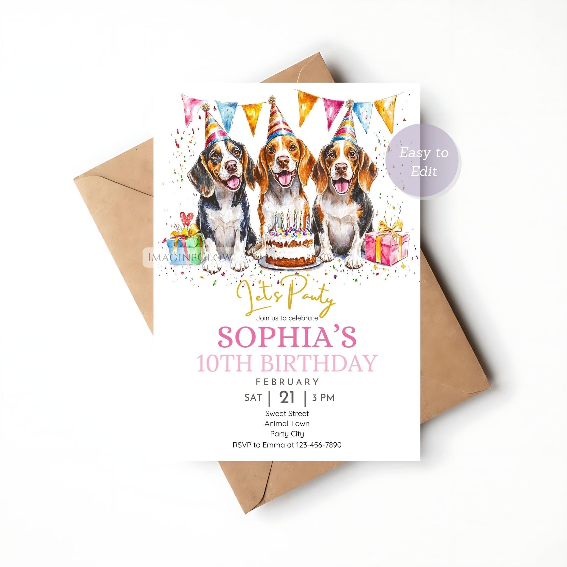 Editable Beagle puppy pawty birthday invite.
