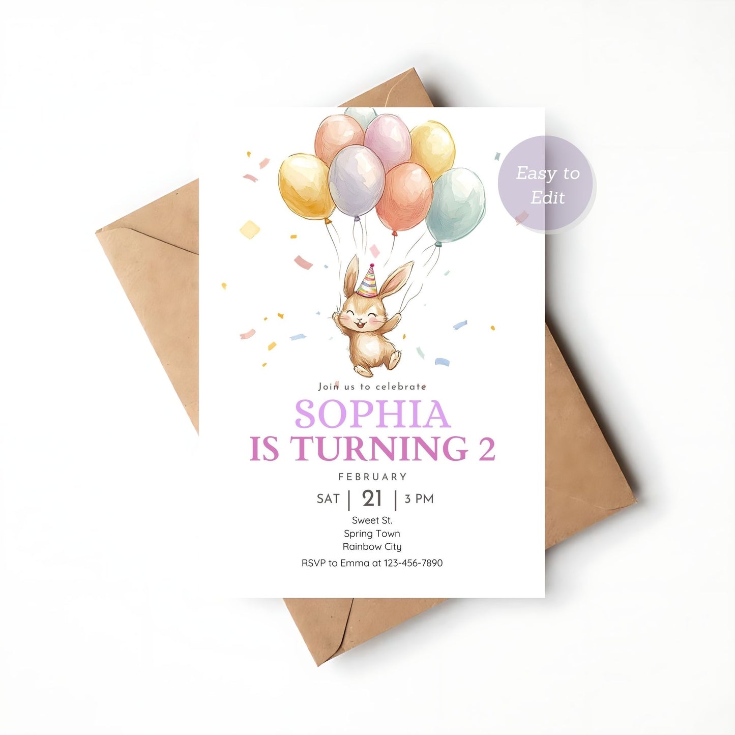 Bunny-Themed Birthday Invitation for Kids Party