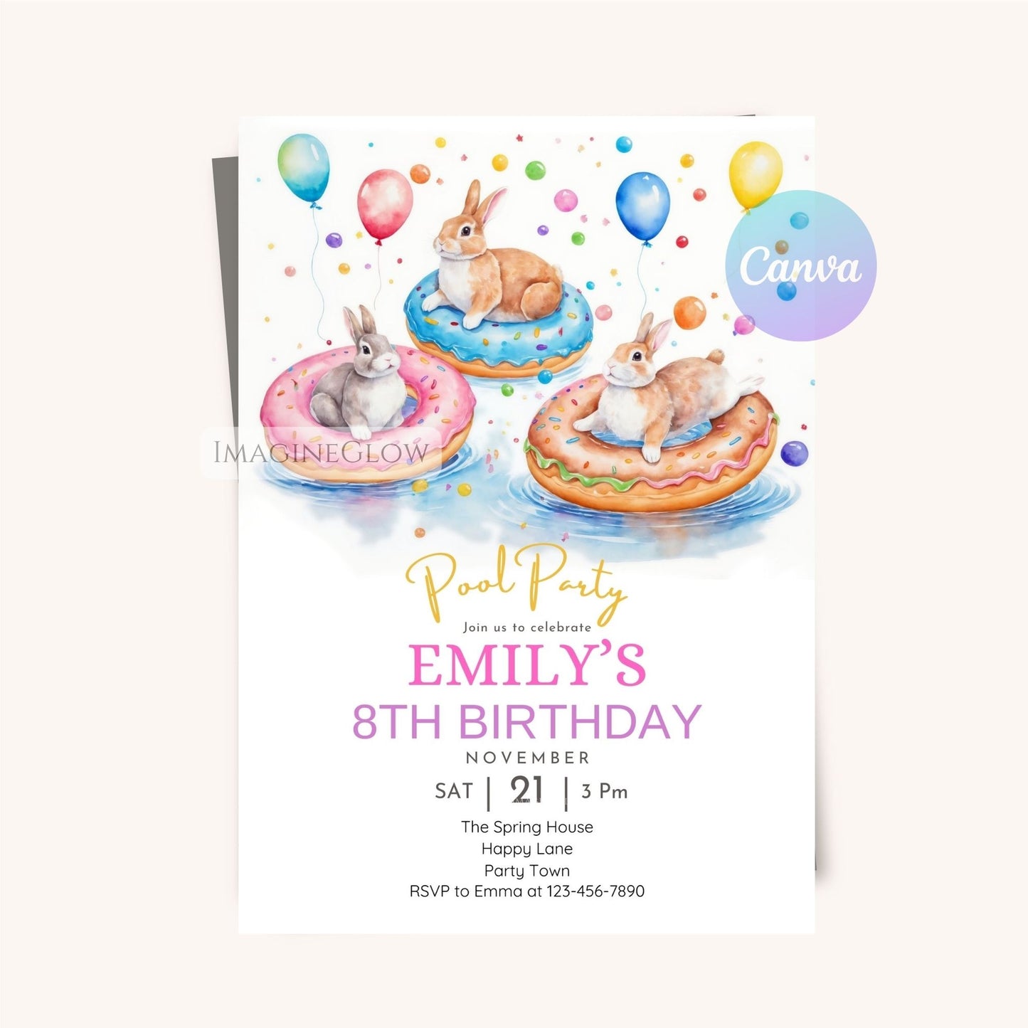 Kids bunny birthday party invitation