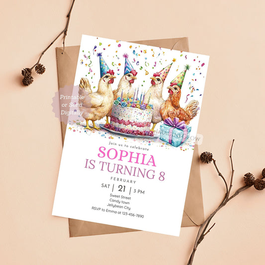 Editable chicken-themed birthday invitation