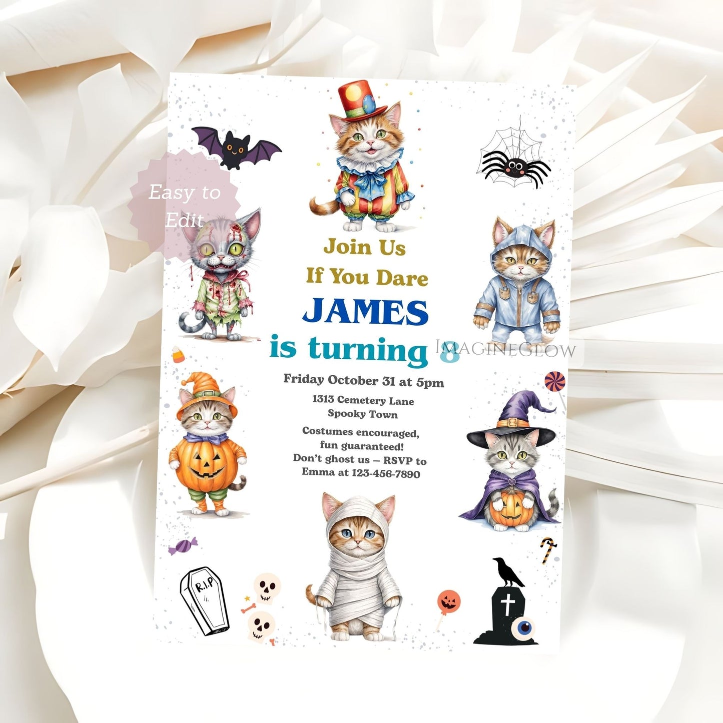 editable kitten costume birthday invitation