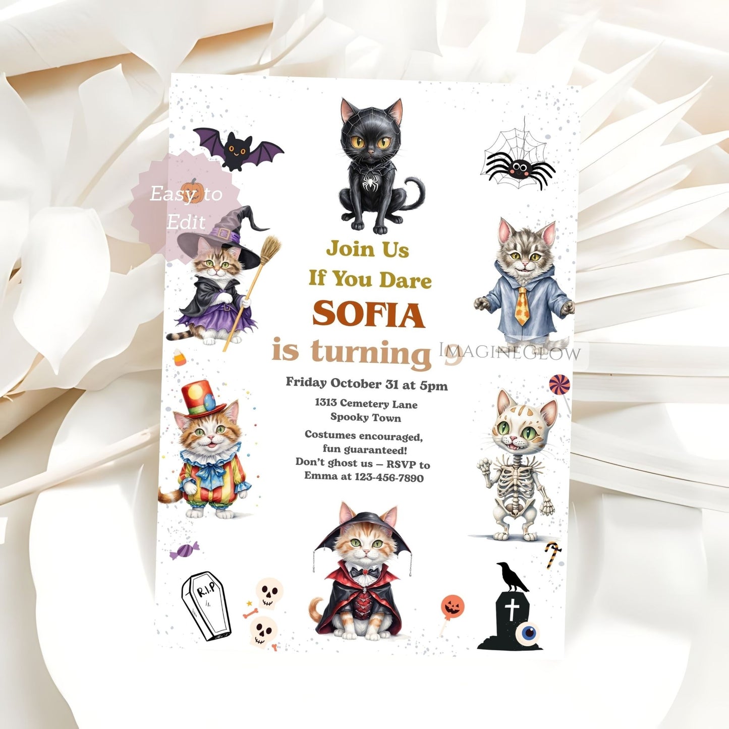 printable halloween kitten birthday card