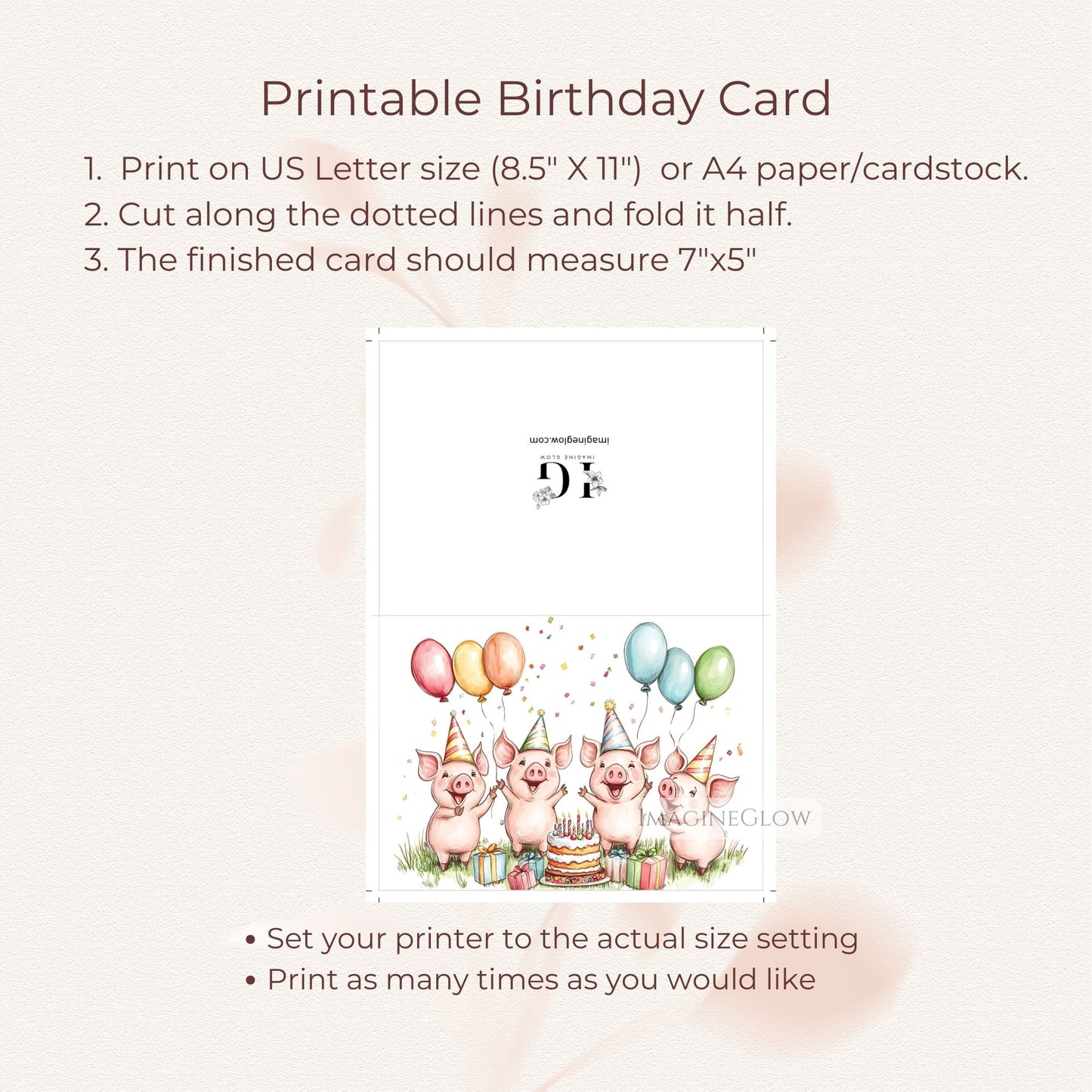 printable Piglet card
adorable farm animal card
whimsical birthday card