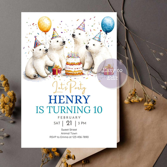 Winter wonderland polar bear birthday card.