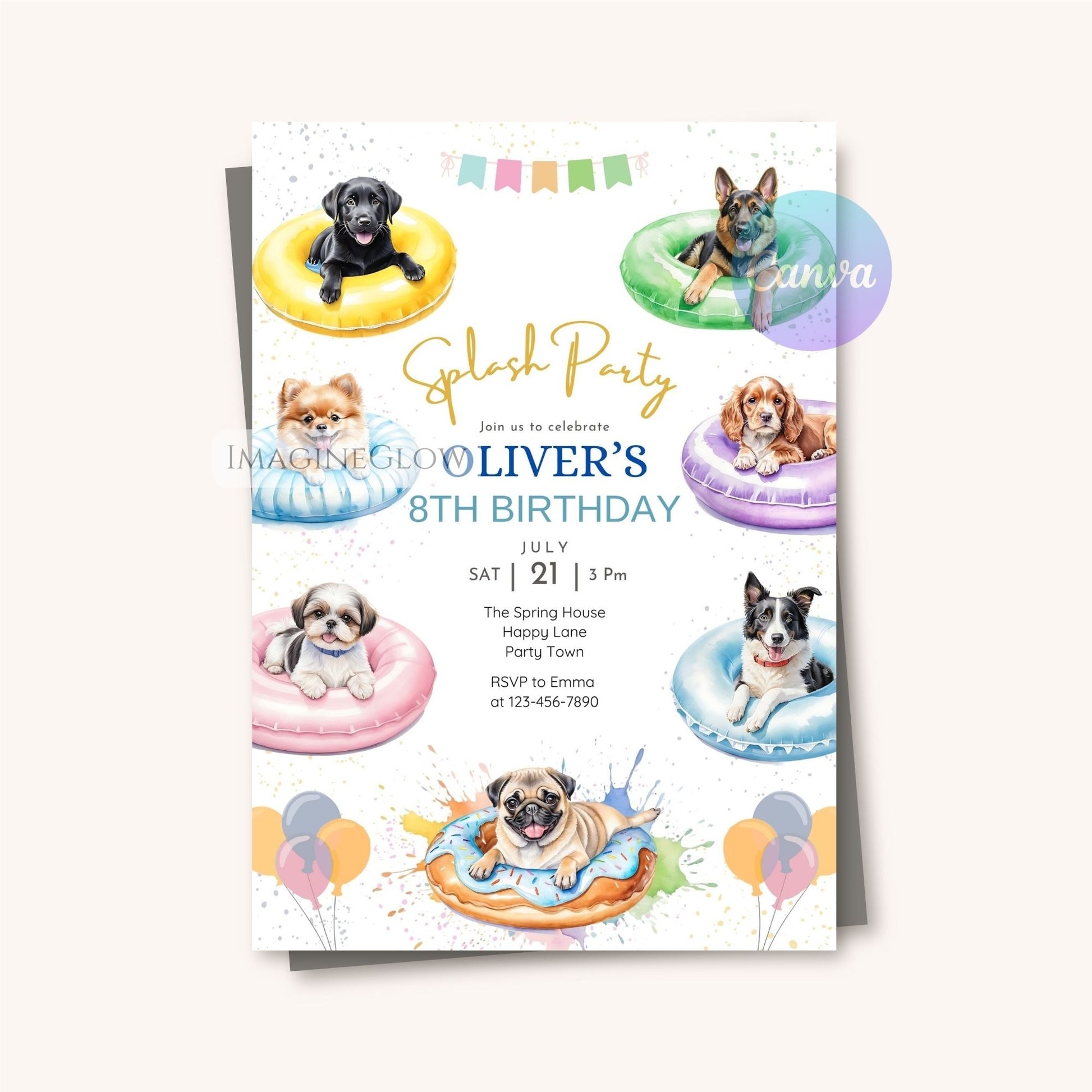 tropical dog theme birthday invite
kids pool birthday invite with dogs