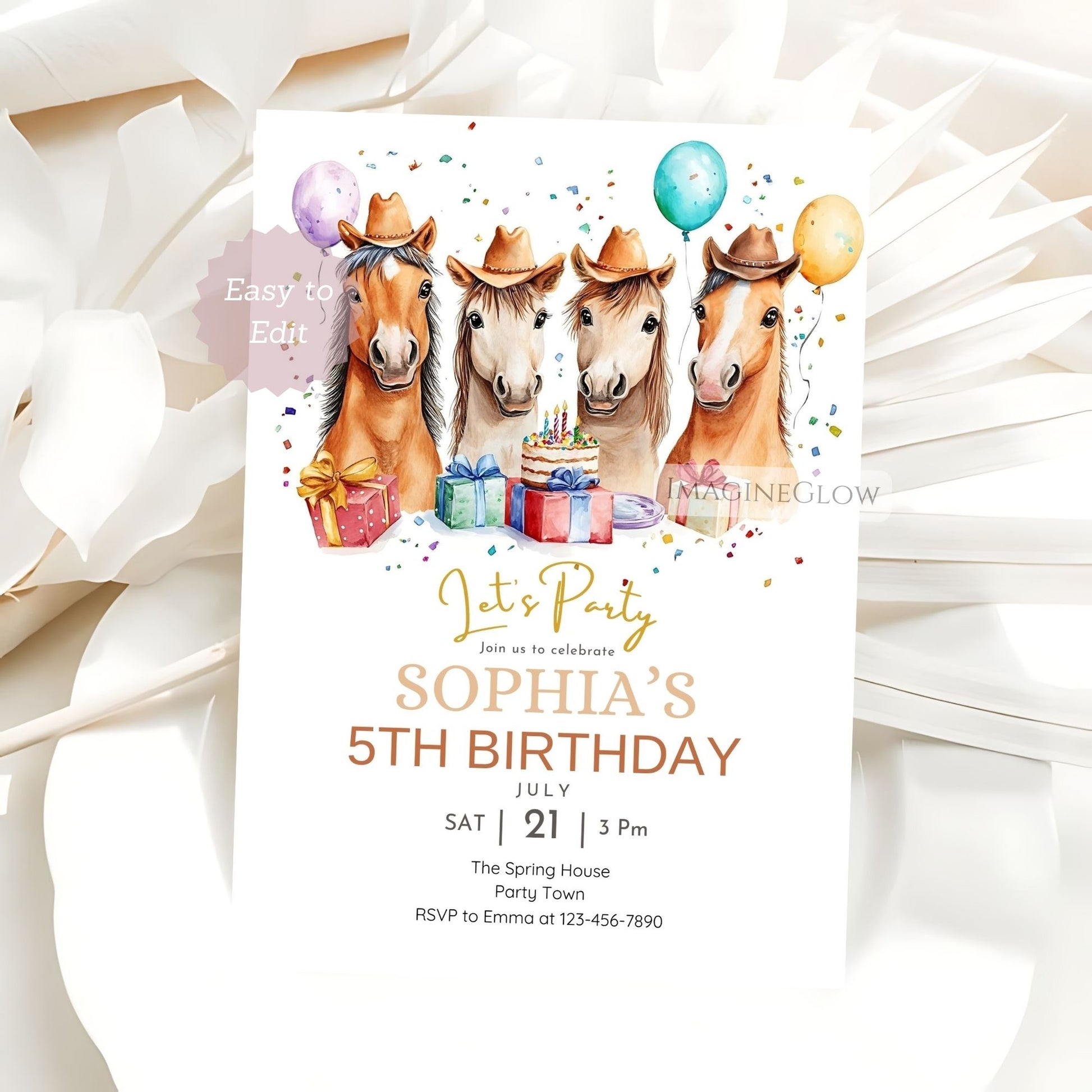 editable horse birthday template
western theme kids birthday invite