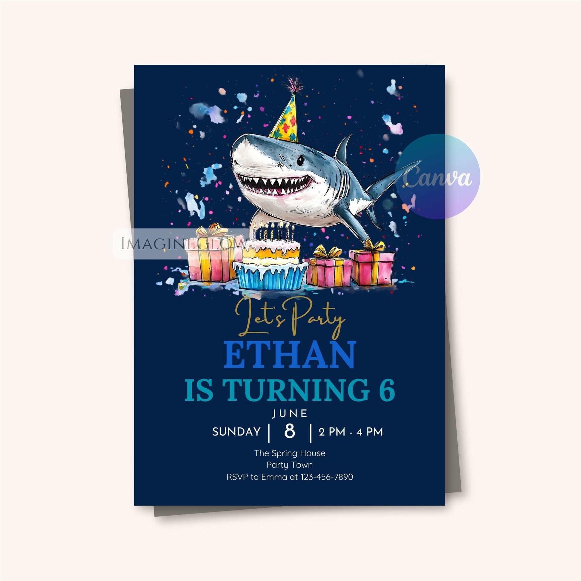 ocean themed kids birthday card
printable shark party invitation
