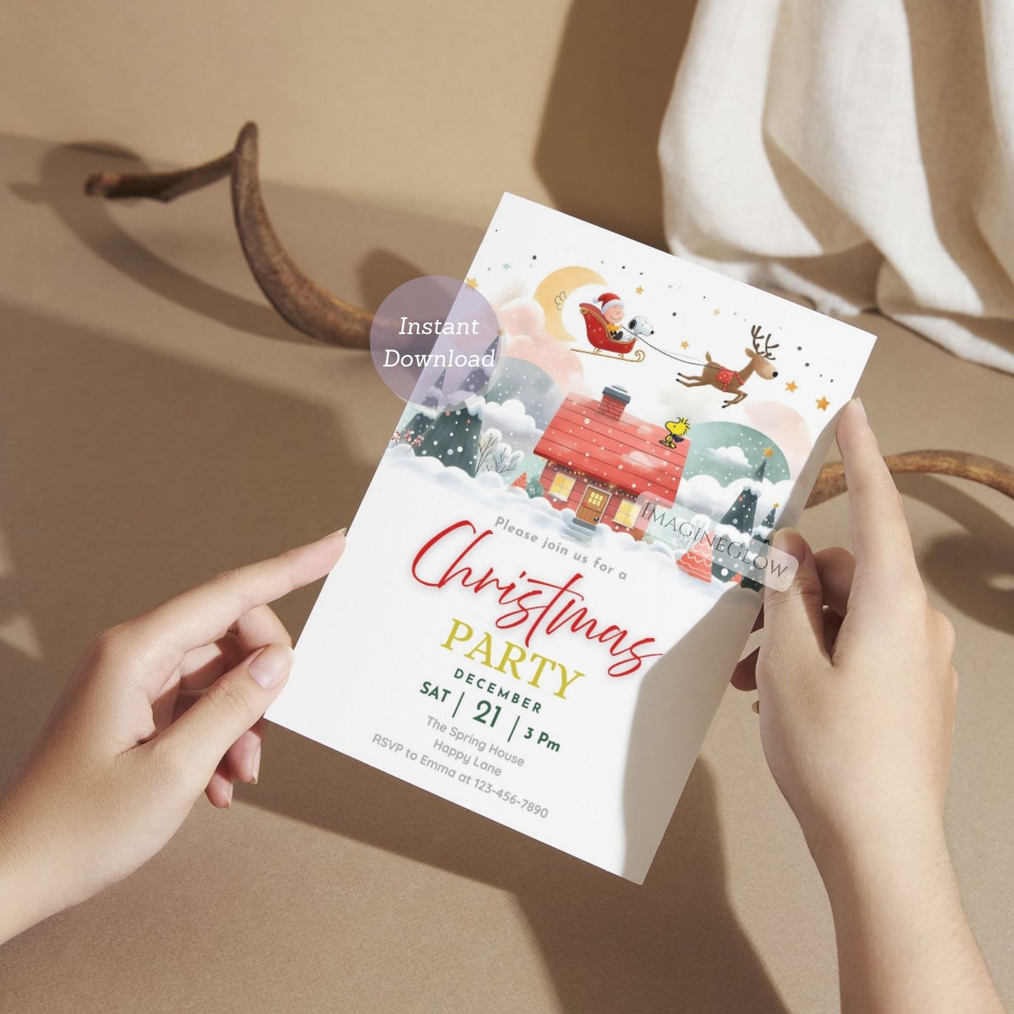 snoopy peanuts christmas party invitation