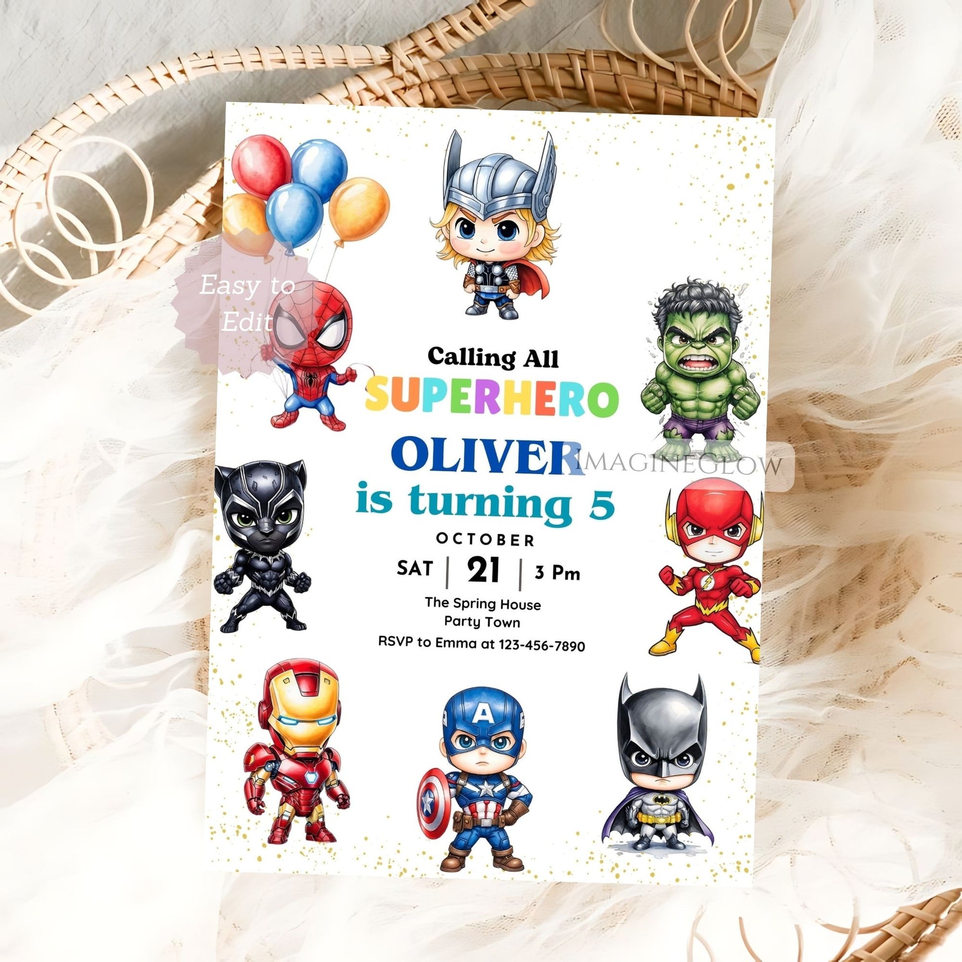 colorful superhero birthday invitation template