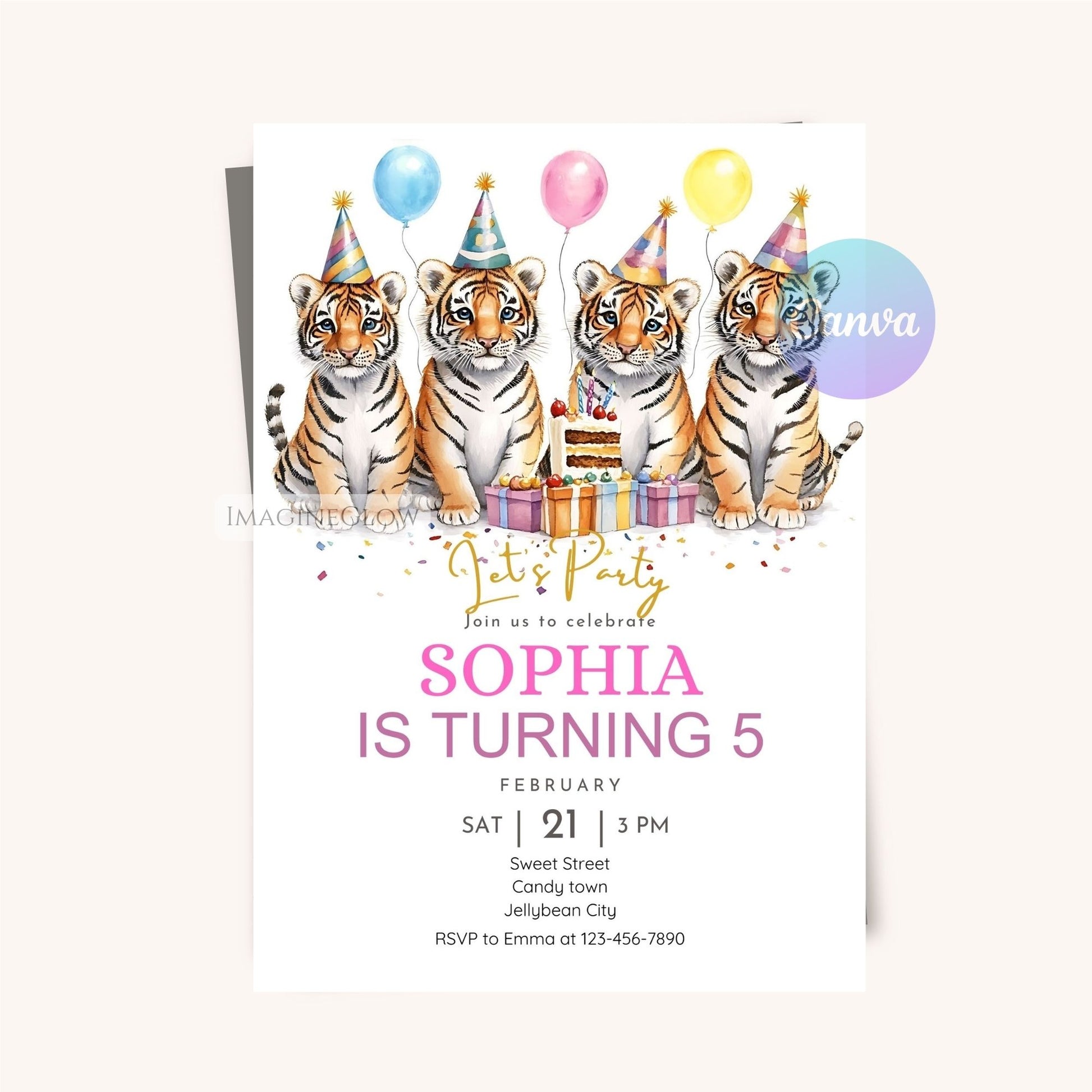 Tiger & Safari Animals Party Invitation - Editable & Printable