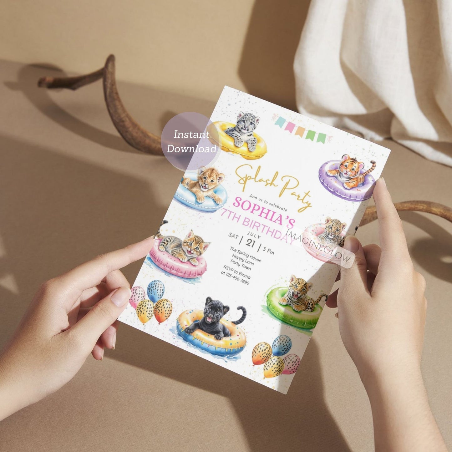 fun kids animal splash party card