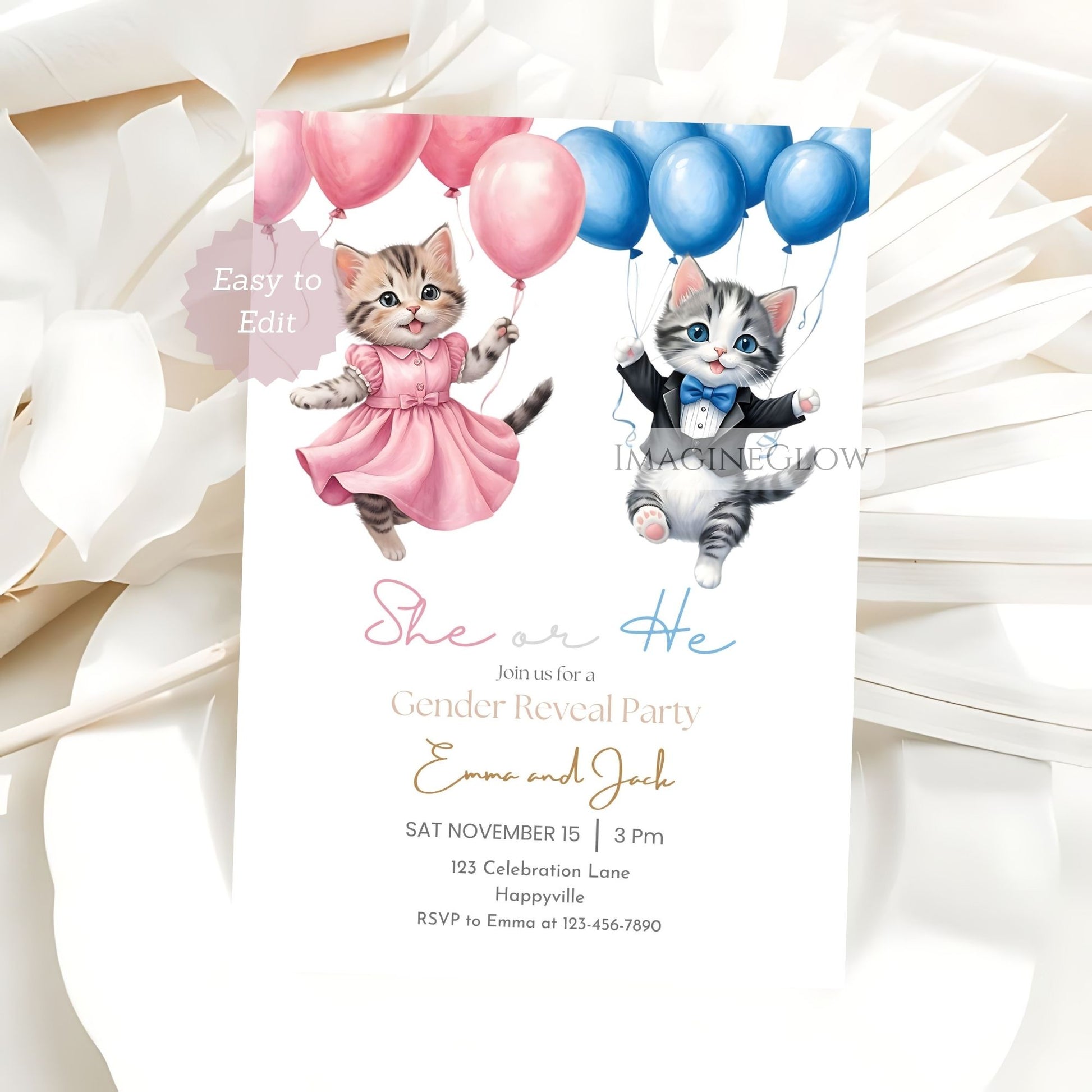 gender reveal kitten invitation