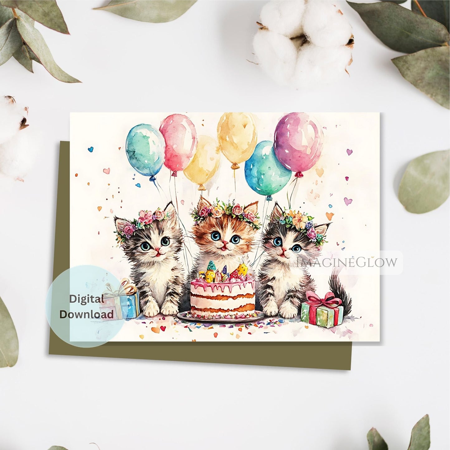 Floral kitten greeting card for birthdays
Digital birthday card with kitten and blossoms
Cat lover birthday card with floral kitten art
Sweet kitten and flower printable birthday card