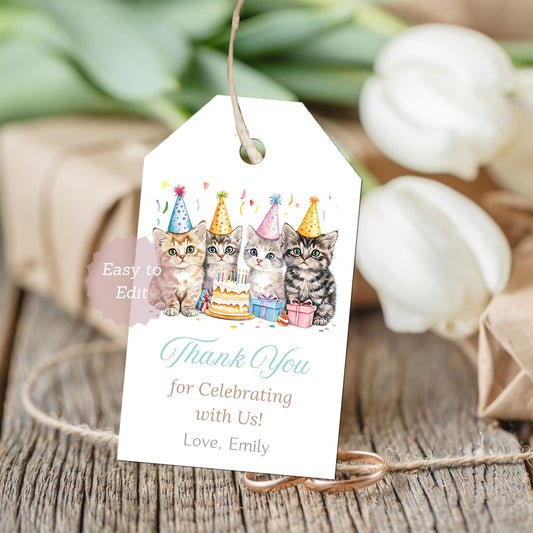 kitten favor tags printable digital
editable cat party favor tags
