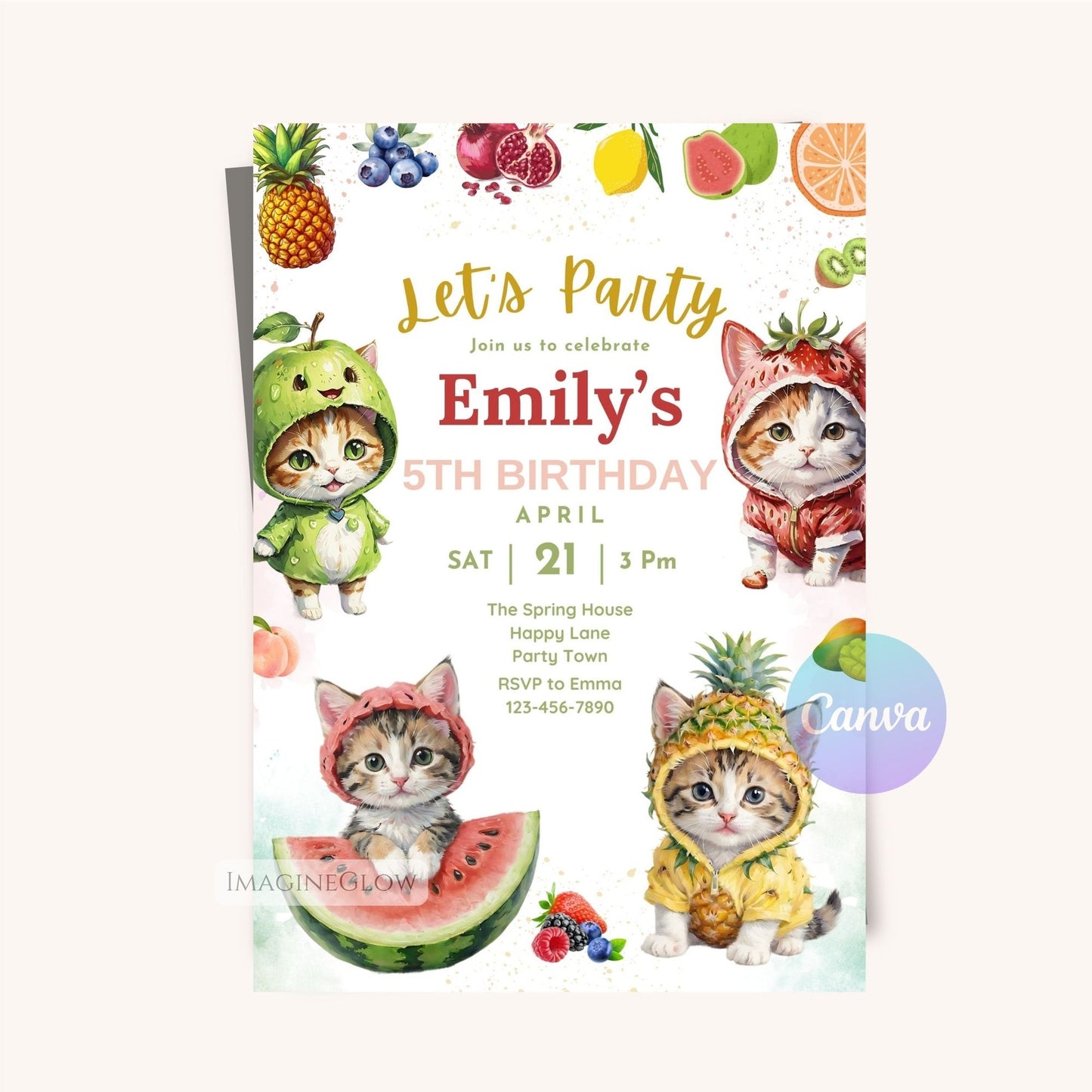 Printable kitten birthday invitation digital download