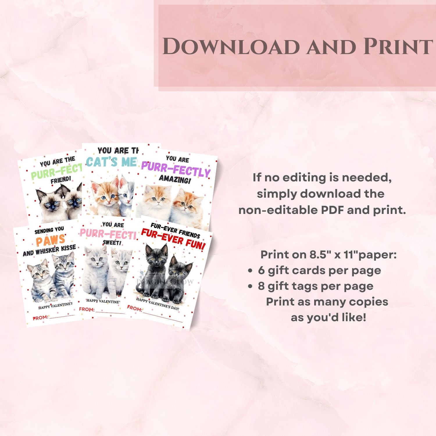 Printable cat Valentine cards for parties and gifts
