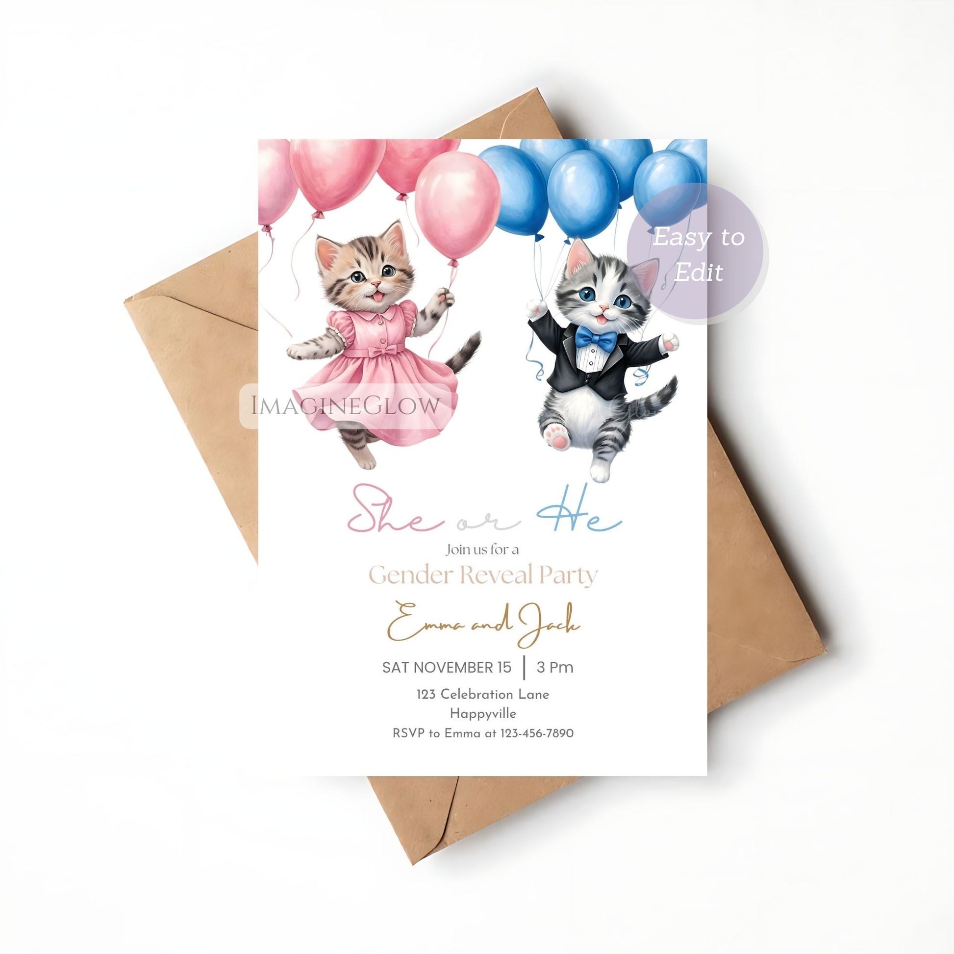 digital kitten invitation baby shower