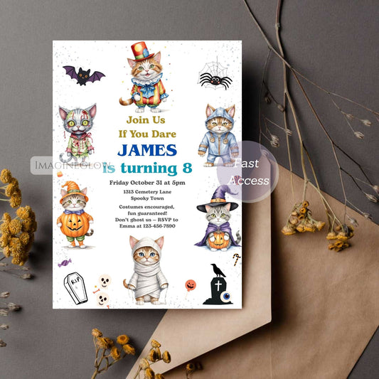 kitten halloween birthday invitation template