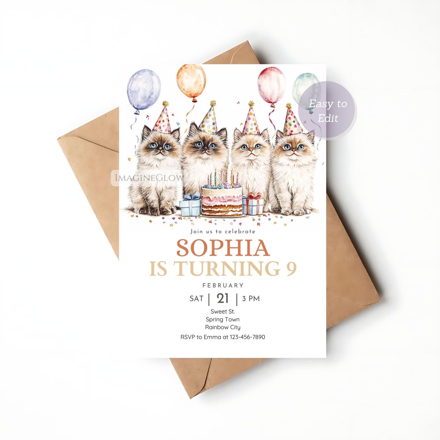 cat birthday invite digital download
adorable kitty birthday invitation