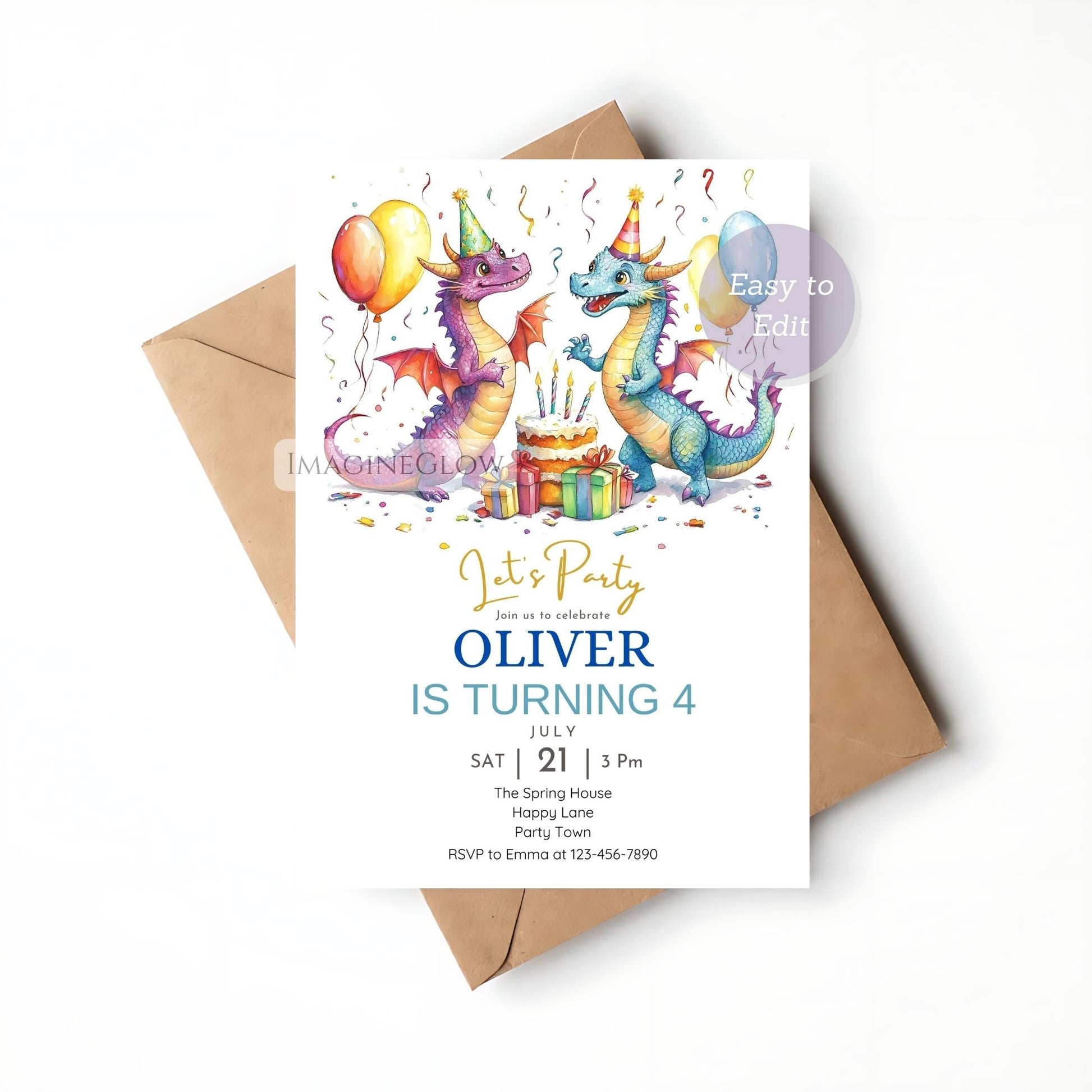 Editable dragon fantasy birthday invitation