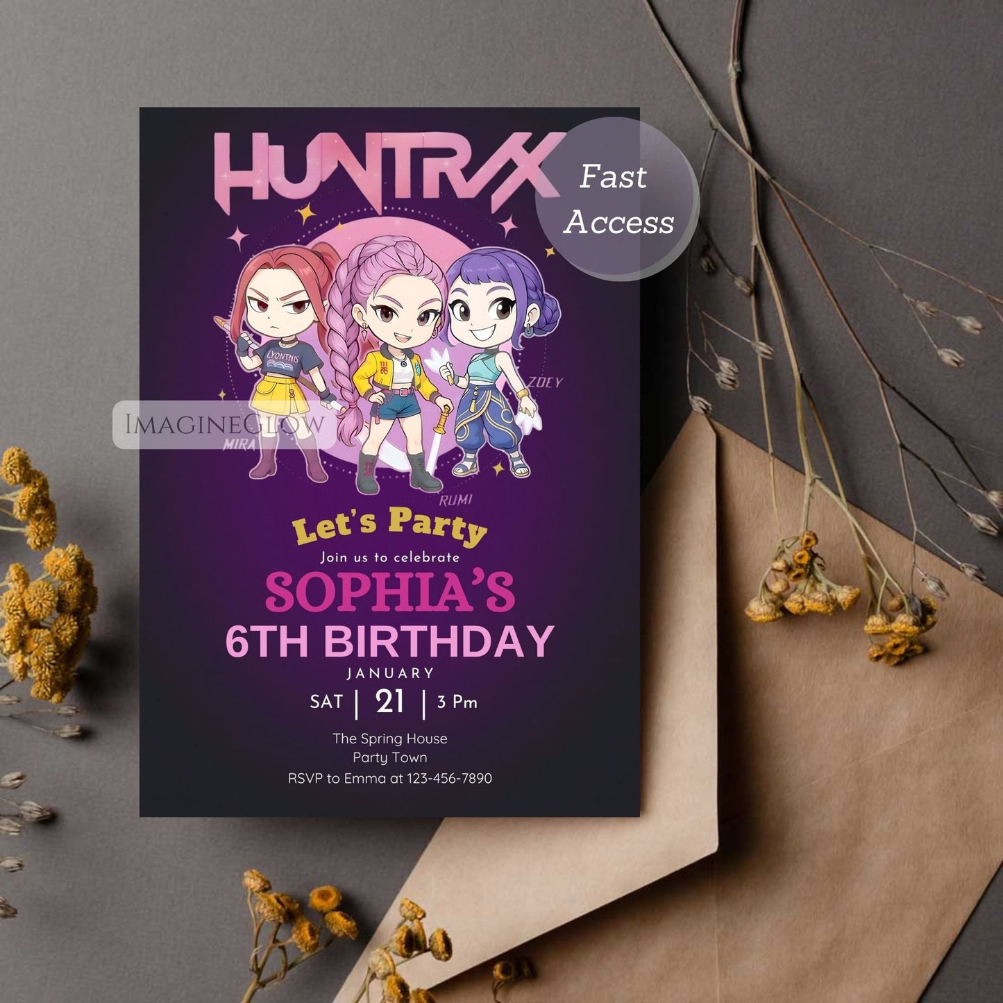 demon hunters kpop party invite template