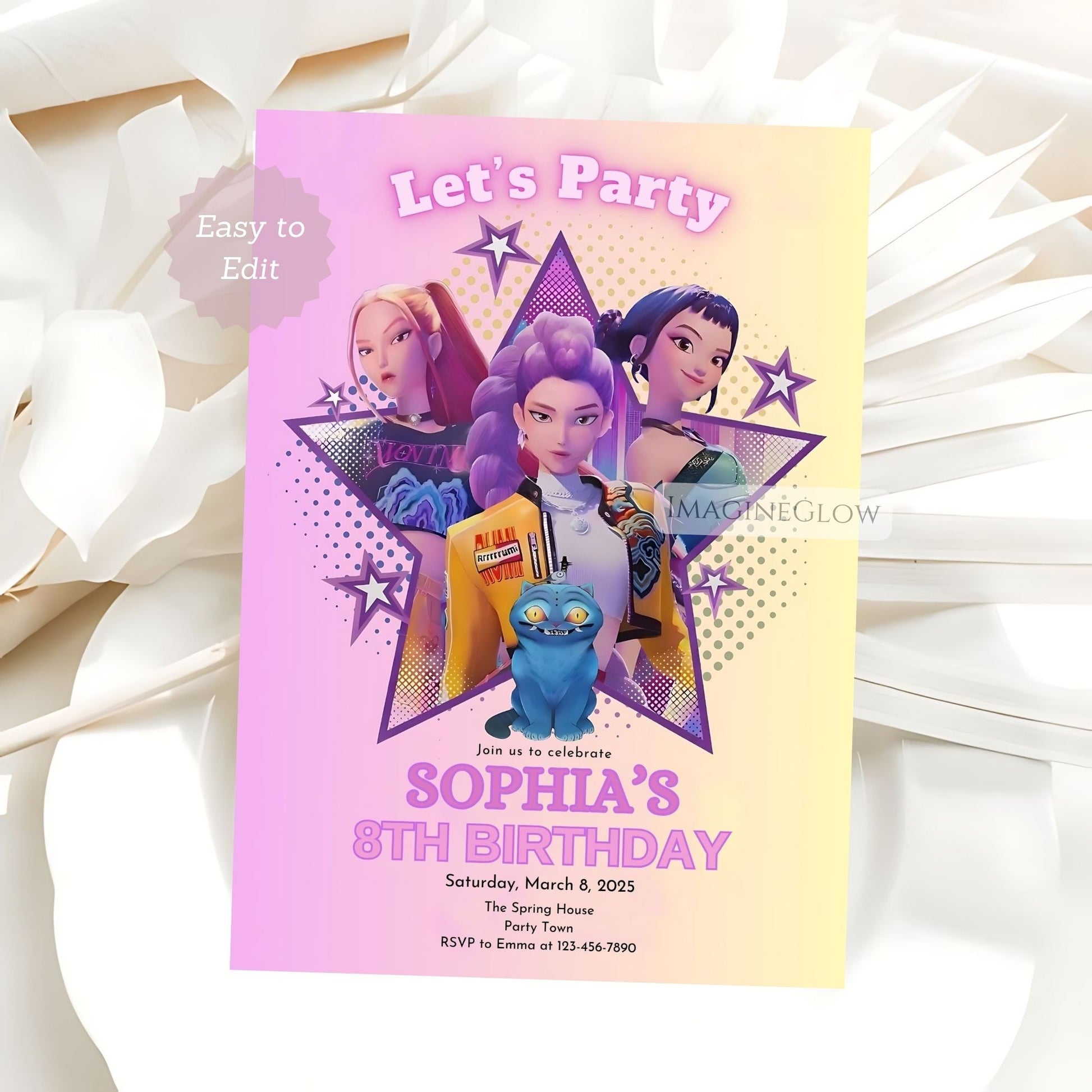 kpop demon hunters birthday invitation
huntrix kpop party invitation editable