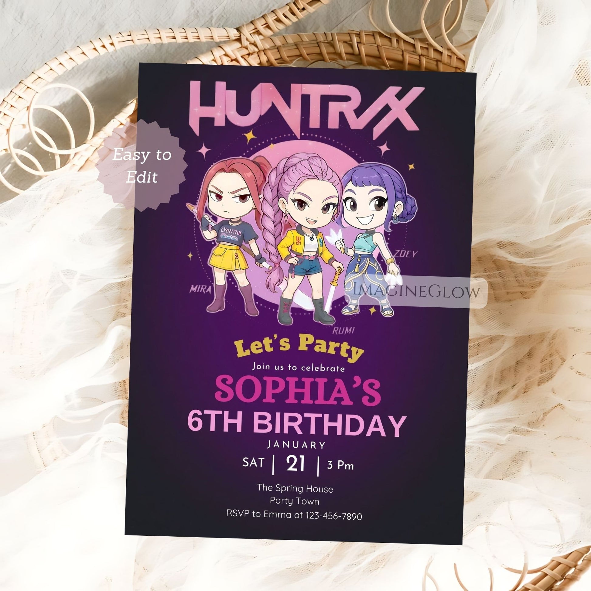 kpop demon hunters themed invitation