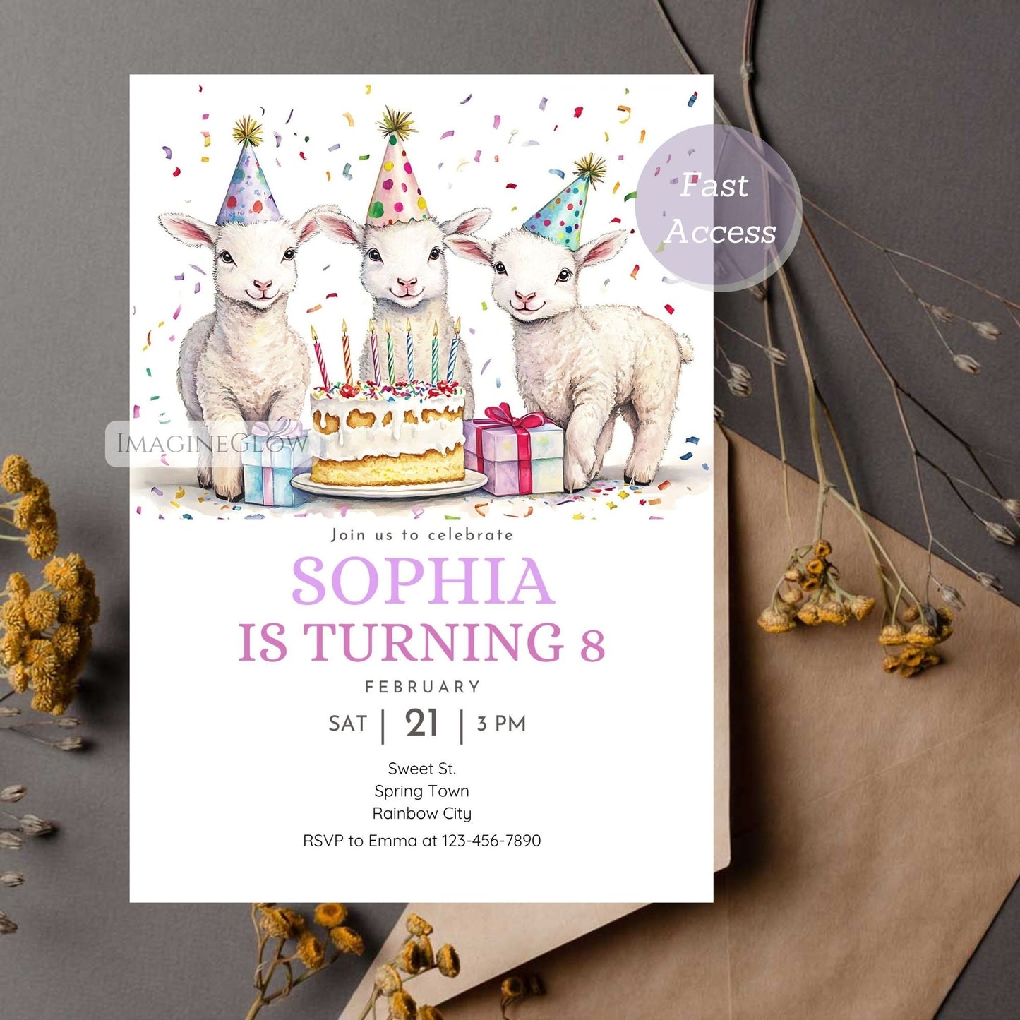 Rustic farm animal birthday card template
