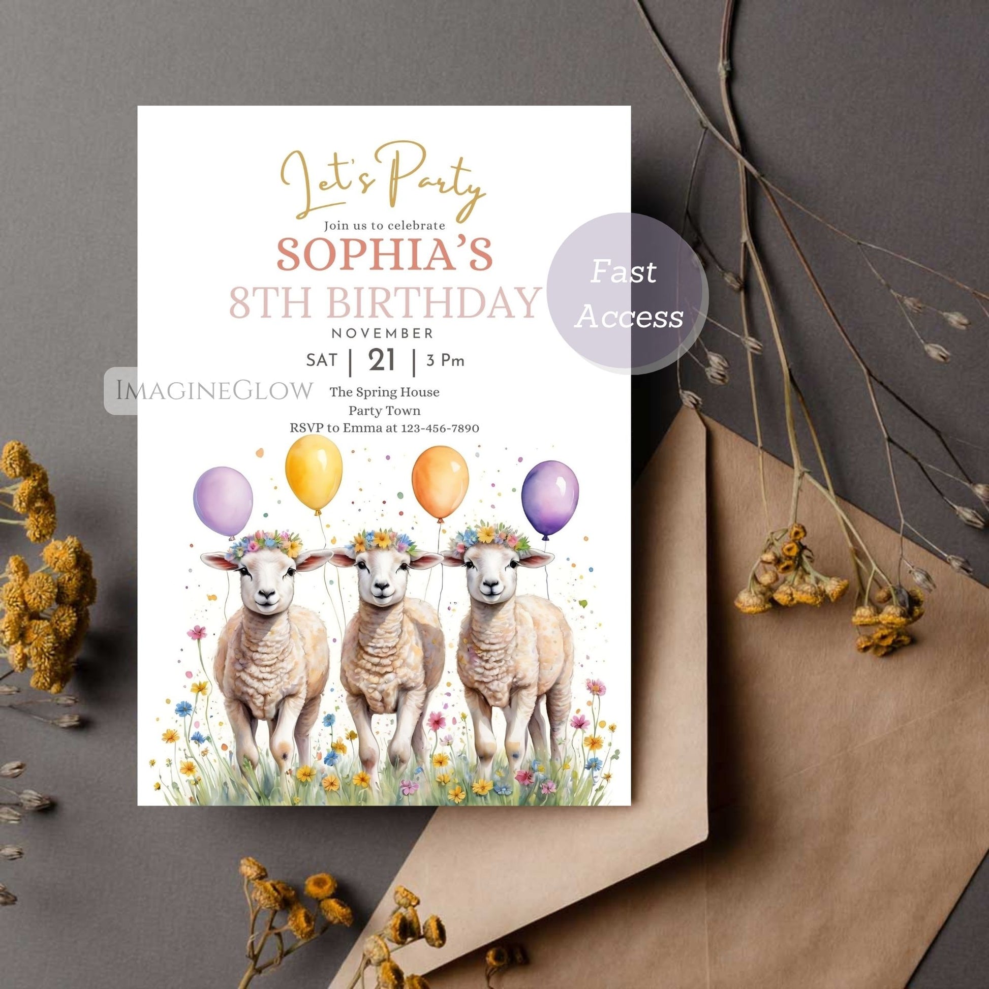 pastel farm animal party invite
baby lamb birthday invitation