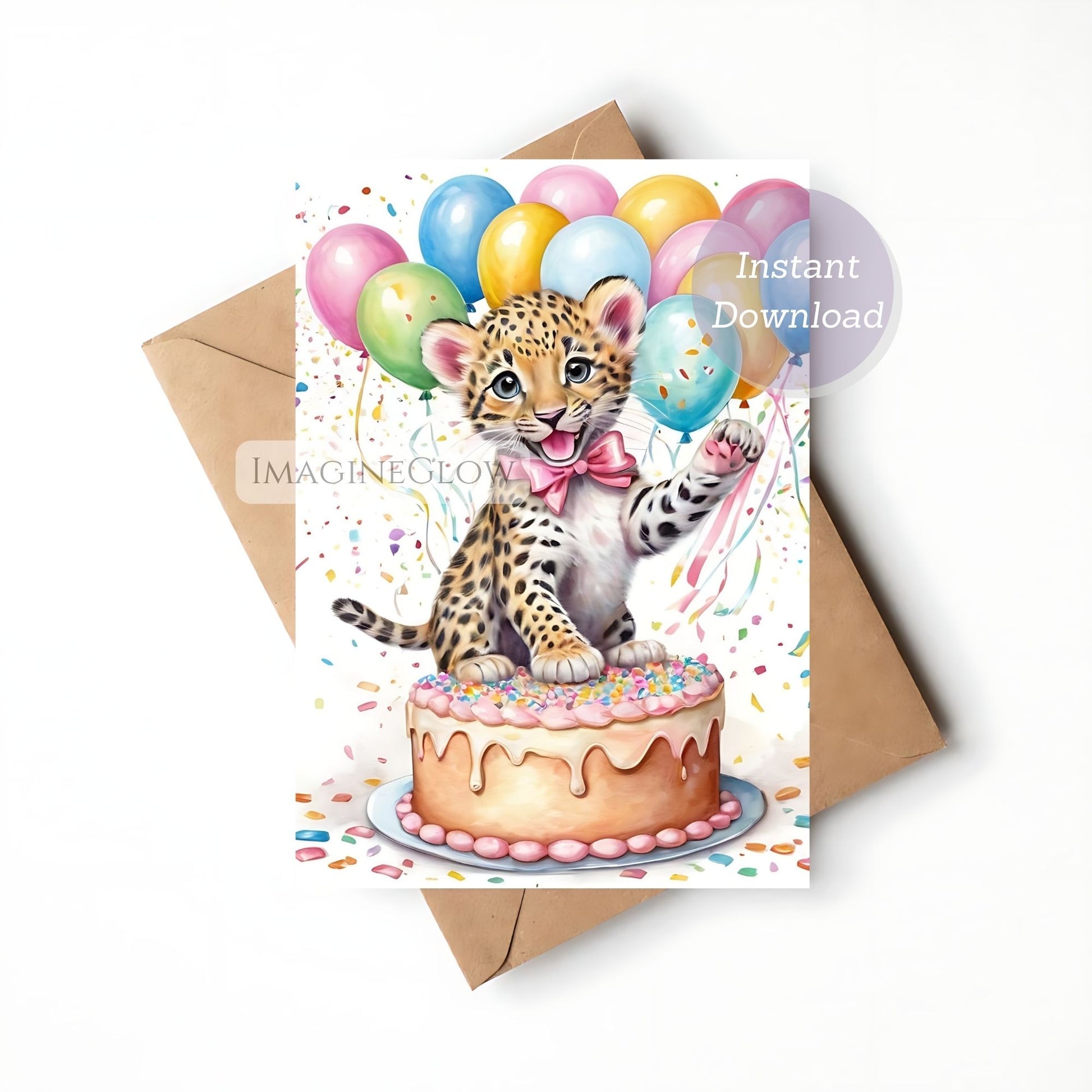 Digital leopard birthday card for her
Animal birthday card for girl celebration