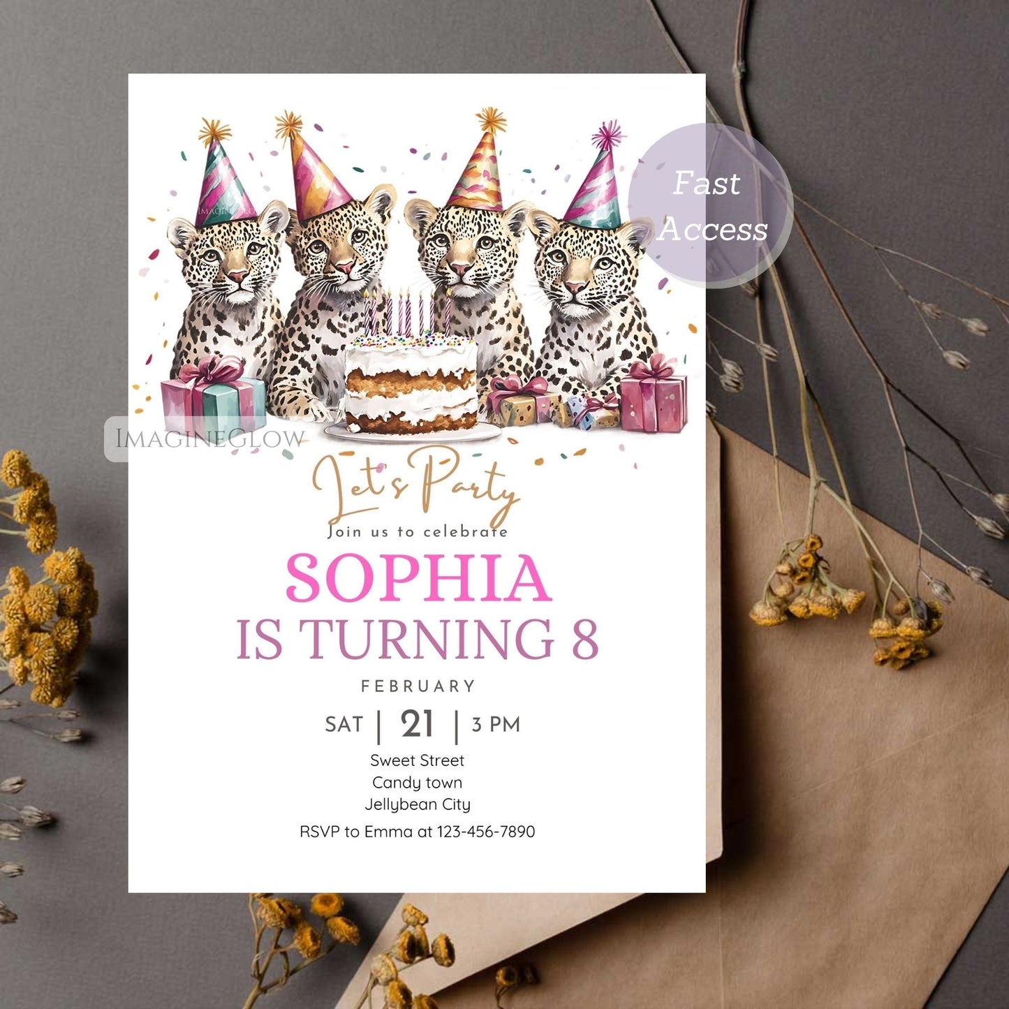 Leopard theme birthday invitation printable