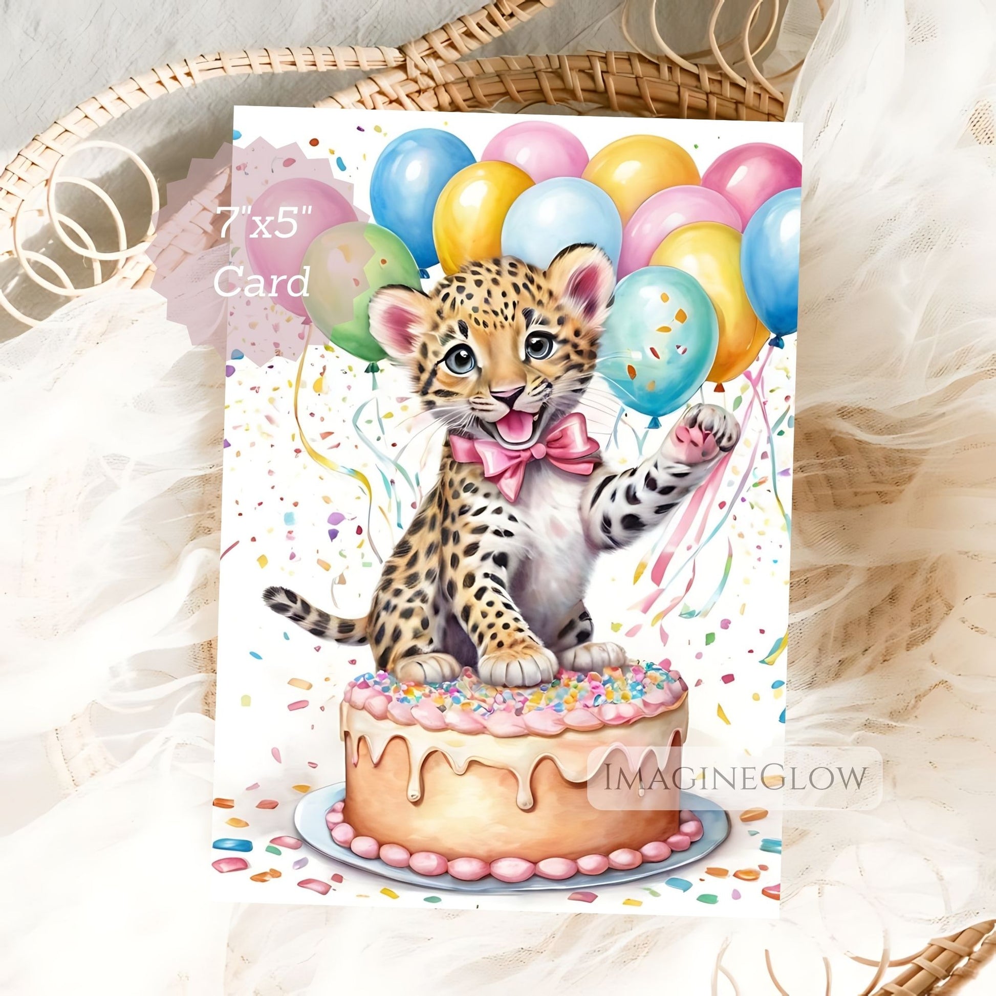 Card with a leopard and balloons design