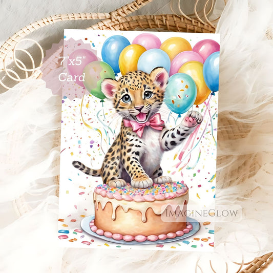 Card with a leopard and balloons design