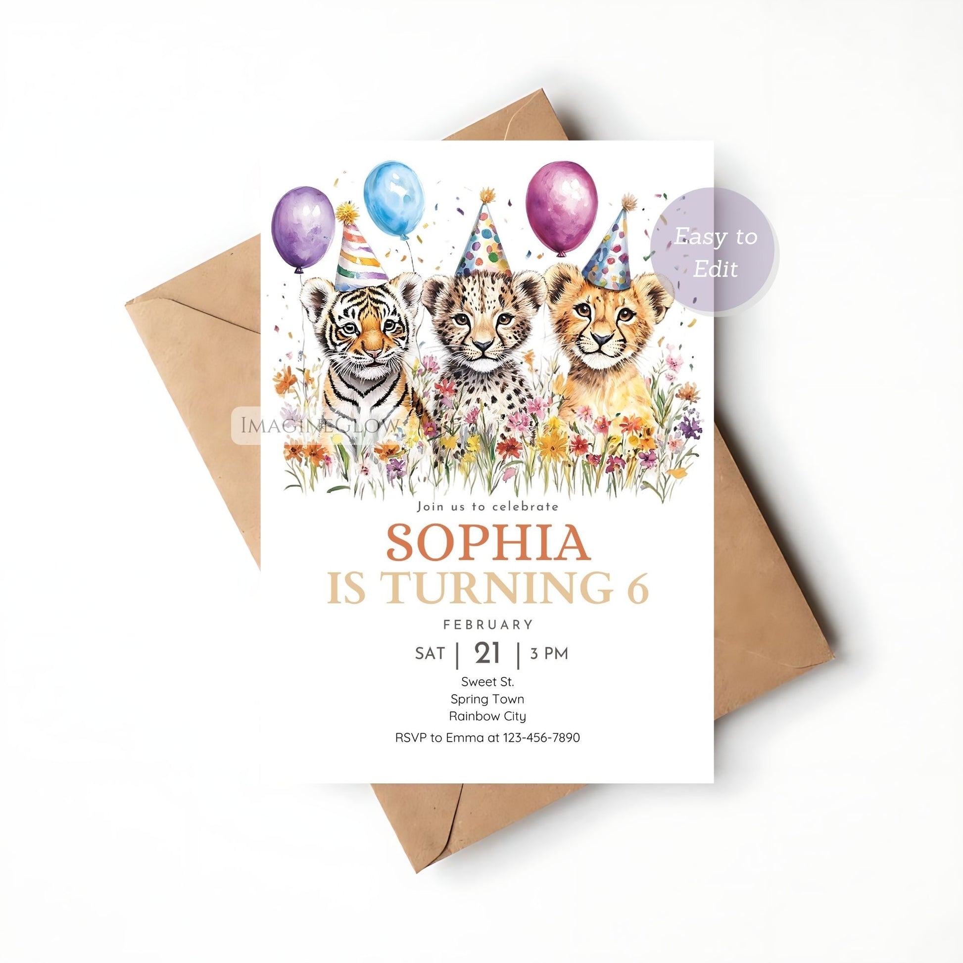 Digital baby wild cats birthday invite