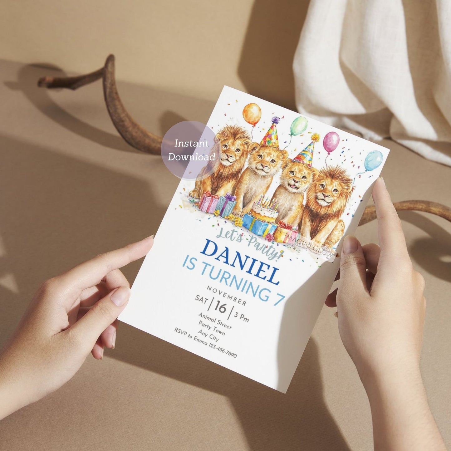 Roaring Fun Lion Party Invite - Printable & Editable