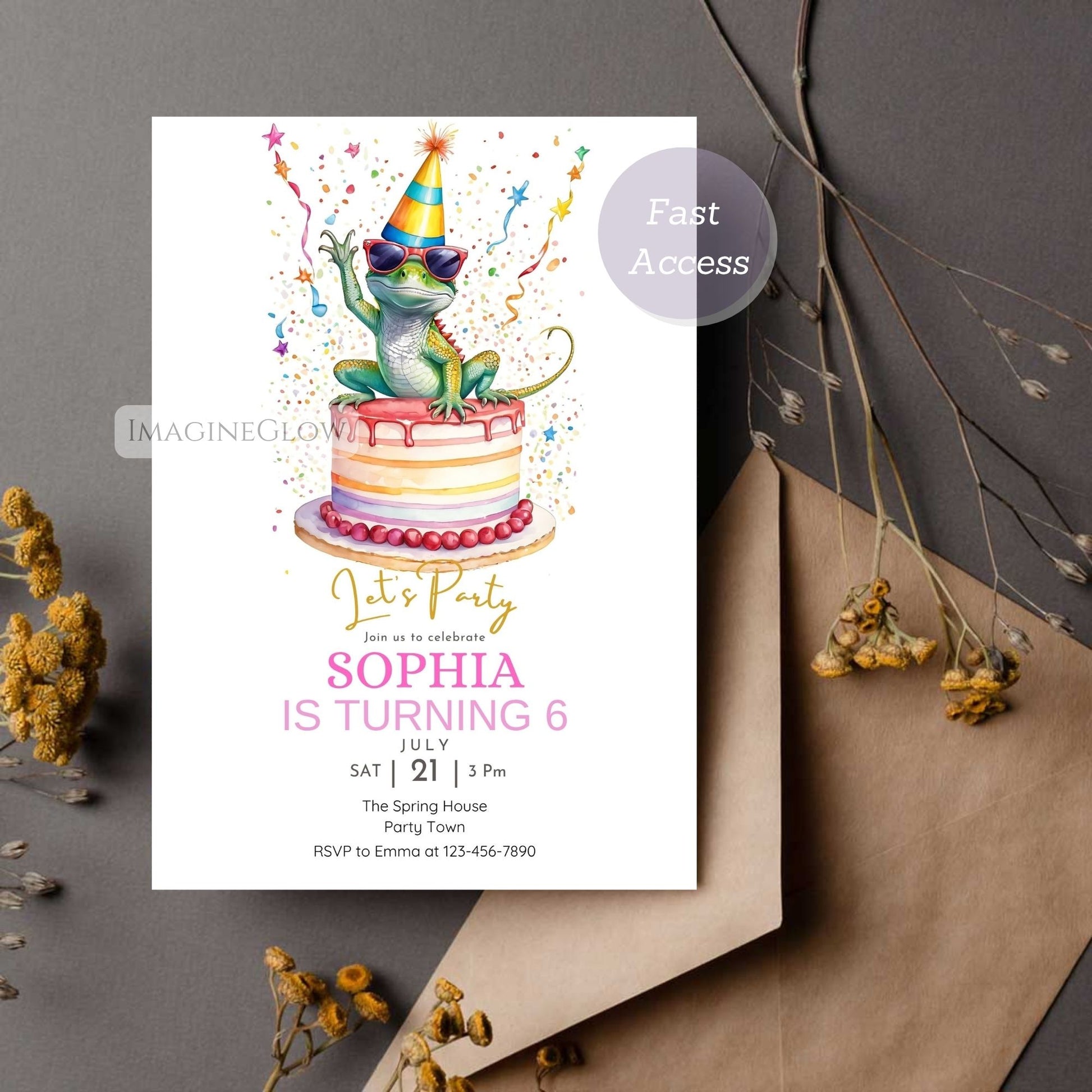 fun reptile birthday invitation template
digital lizard birthday invitation