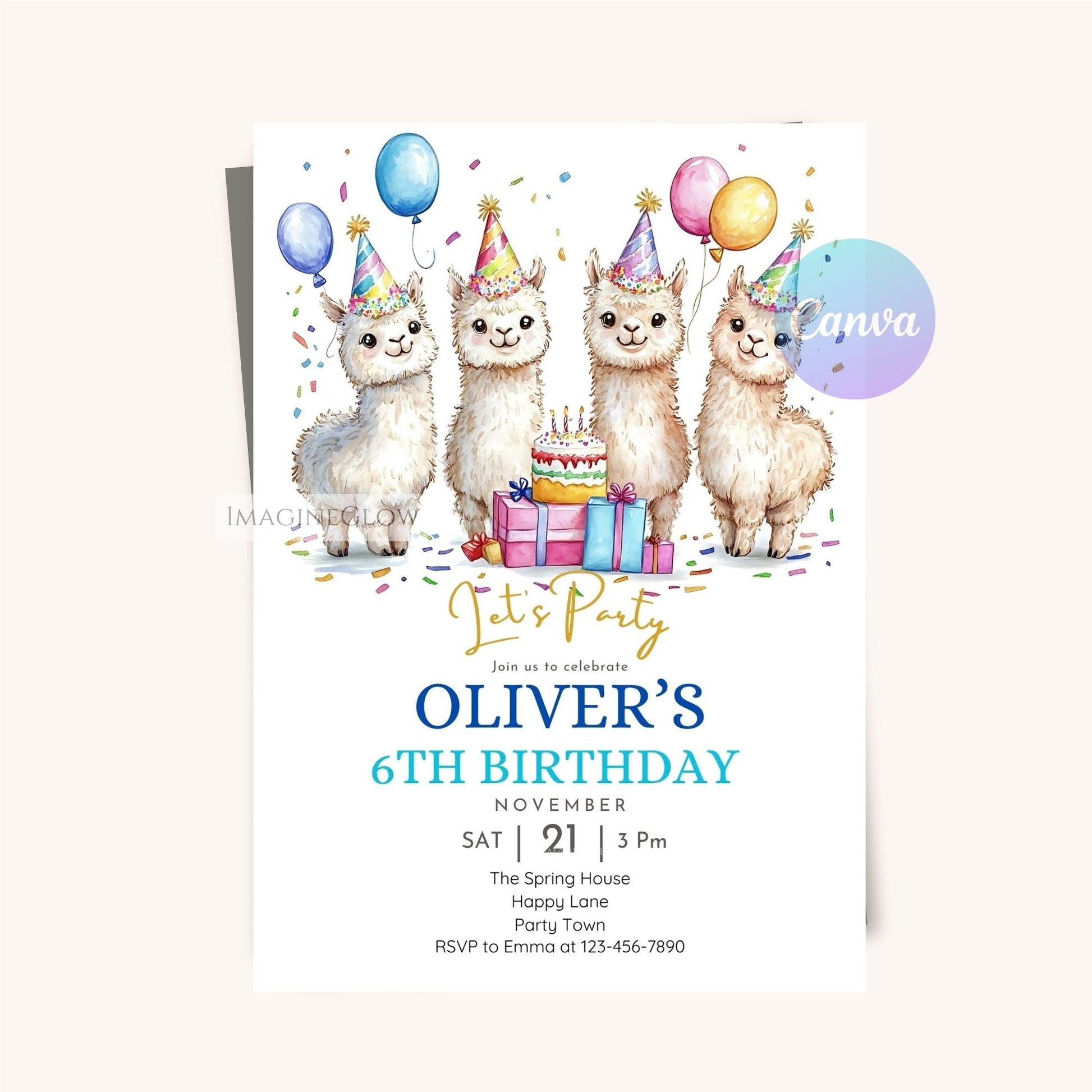 Adorable Llama & Alpaca Party Invitation
Alpaca-Themed Birthday Invitation for Kids
